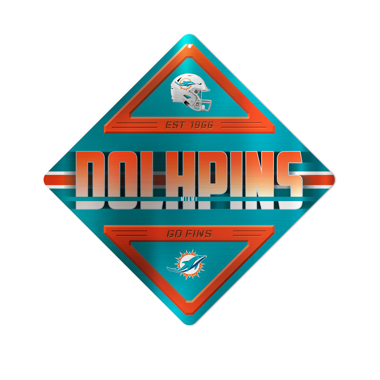 Miami Dolphins Sign Metal Diamond Shape - Sports Collectibles, Sports Memorabilia, Sports Fan Shop, Sports Gifts