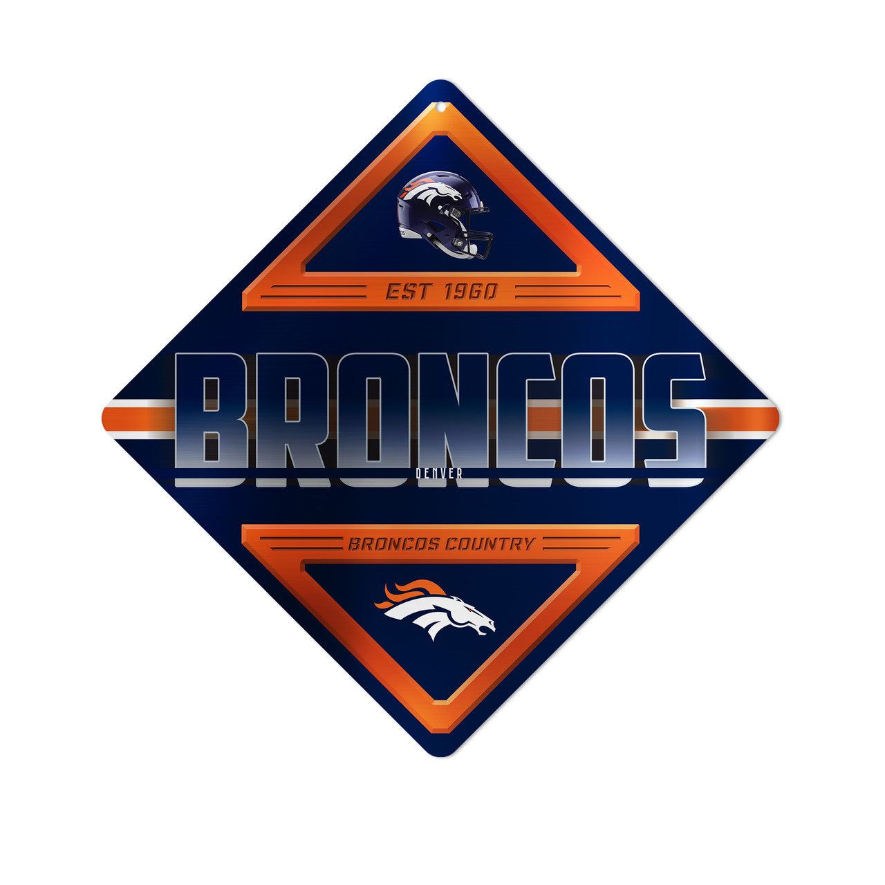 Denver Broncos Sign Metal Diamond Shape - Sports Collectibles, Sports Memorabilia, Sports Fan Shop, Sports Gifts