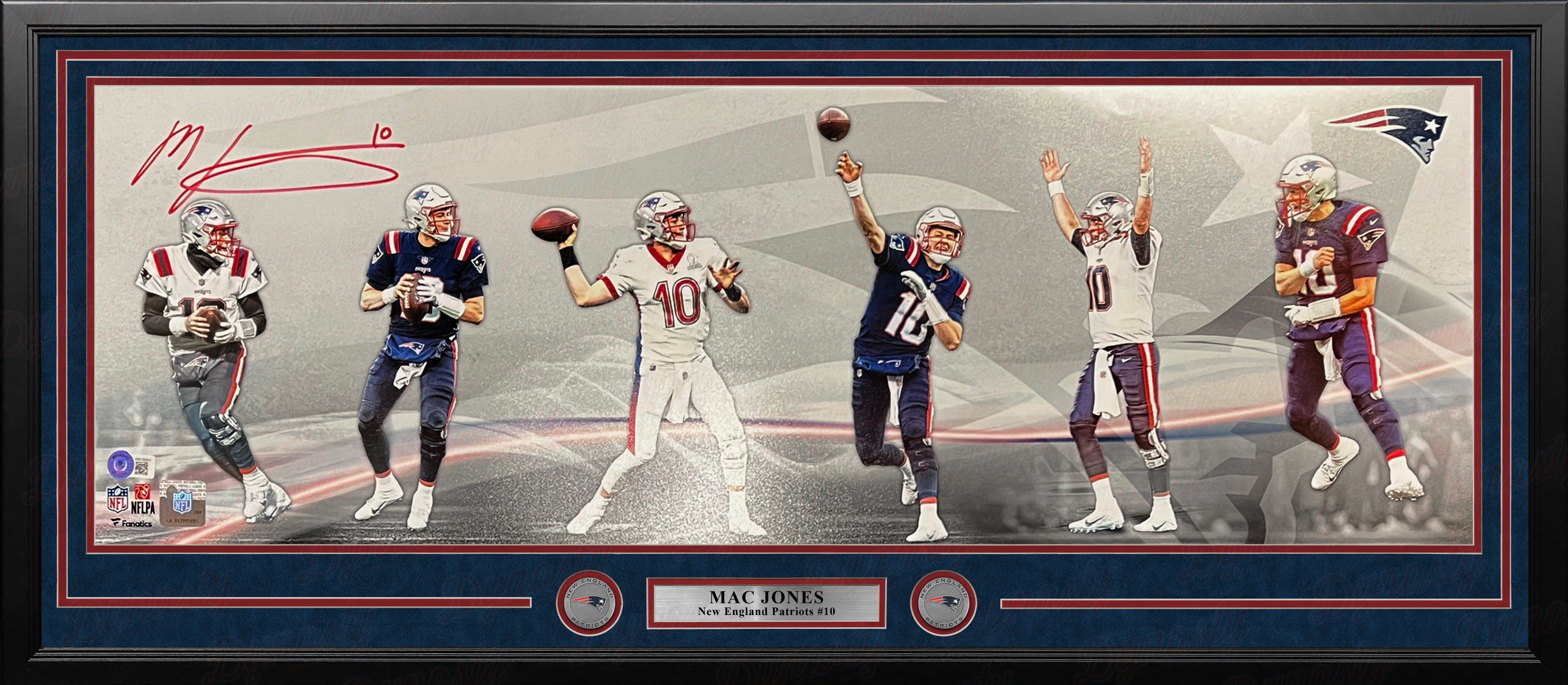 Mac Jones New England Patriots Autographed 10" x 30" Framed Football Panorama Collage Photo - Sports Collectibles, Sports Memorabilia, Sports Fan Shop, Sports Gifts
