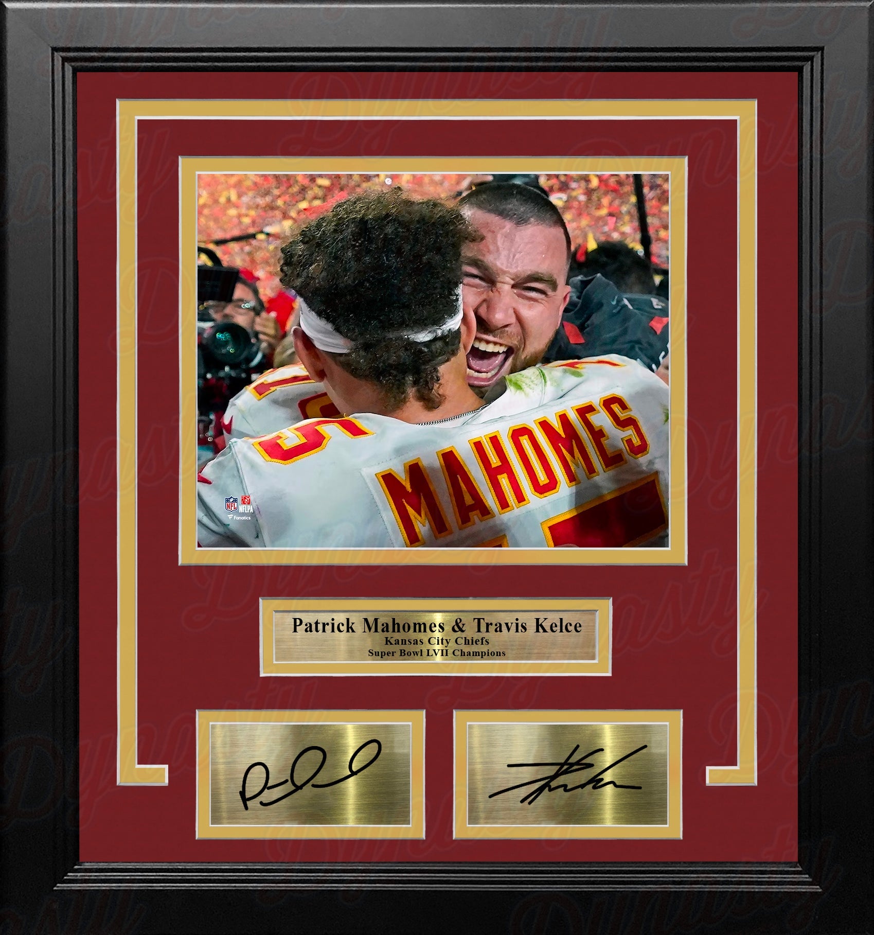 Patrick Mahomes & Travis Kelce Super Bowl LVII Champs Chiefs 8x10 Framed Photo with Laser Autographs - Sports Collectibles, Sports Memorabilia, Sports Fan Shop, Sports Gifts