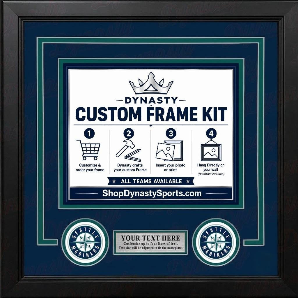 MLB Baseball Photo Picture Frame Kit - Seattle Mariners (Navy Matting, Gray Trim)