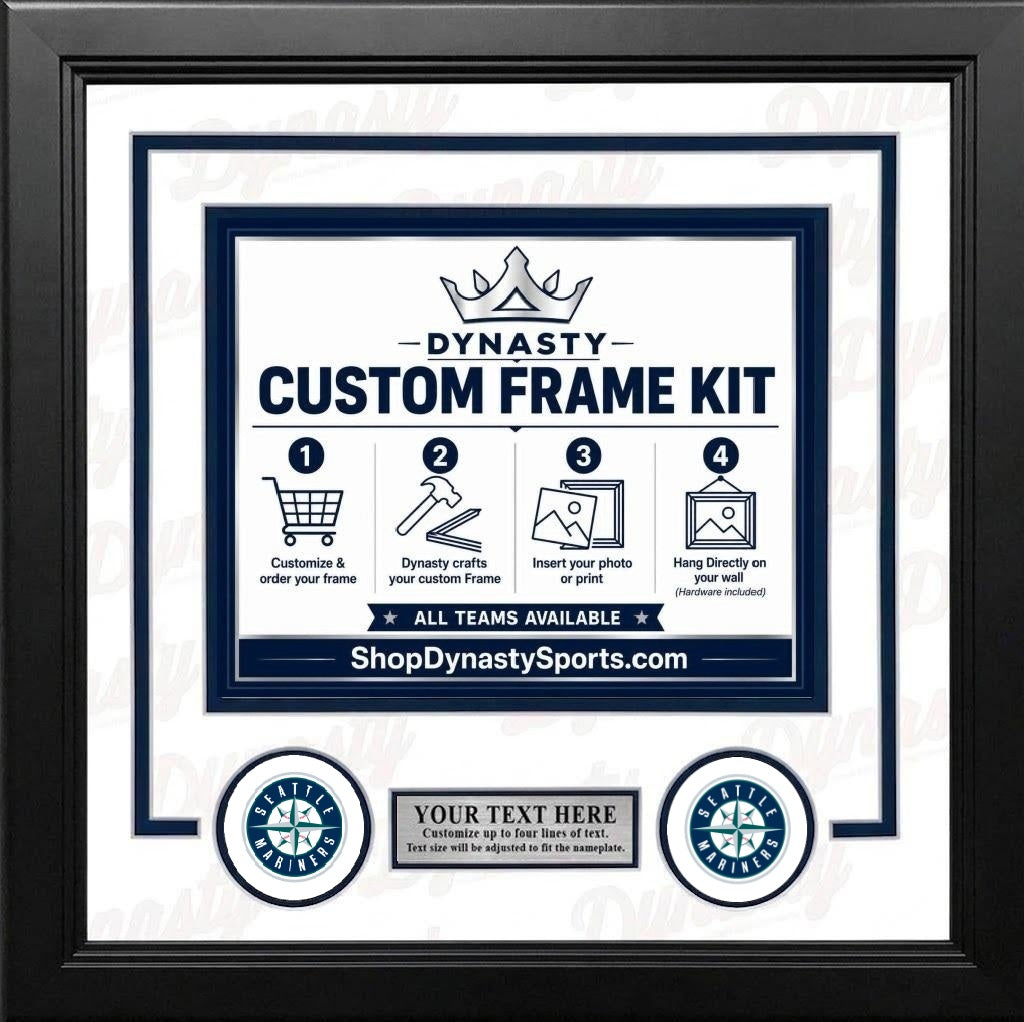 MLB Baseball Photo Picture Frame Kit - Seattle Mariners (Navy Matting, Gray Trim)