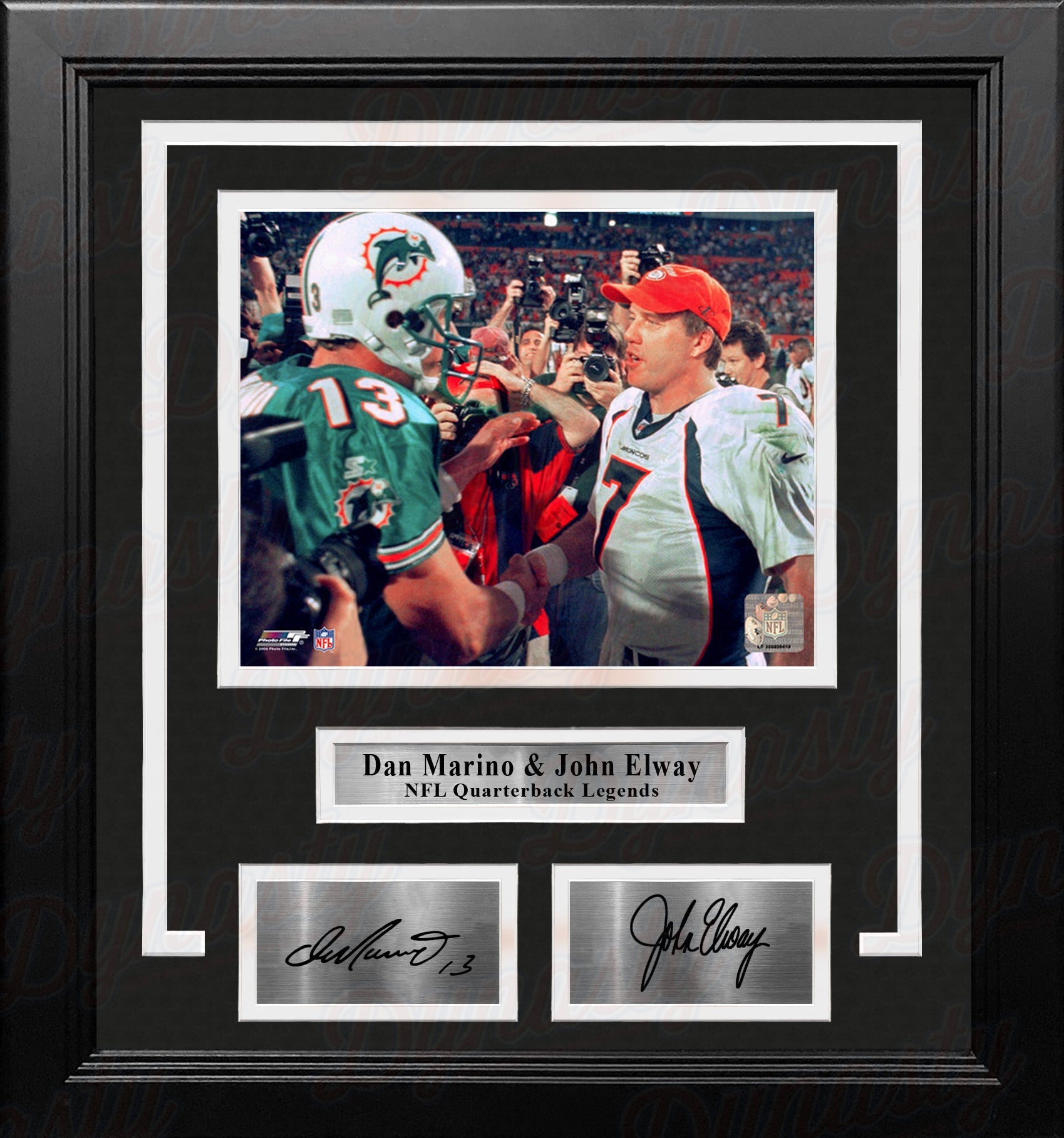 Dan Marino & John Elway 8x10 Framed Quarterback Legends Football Photo with Engraved Autographs - Sports Collectibles, Sports Memorabilia, Sports Fan Shop, Sports Gifts