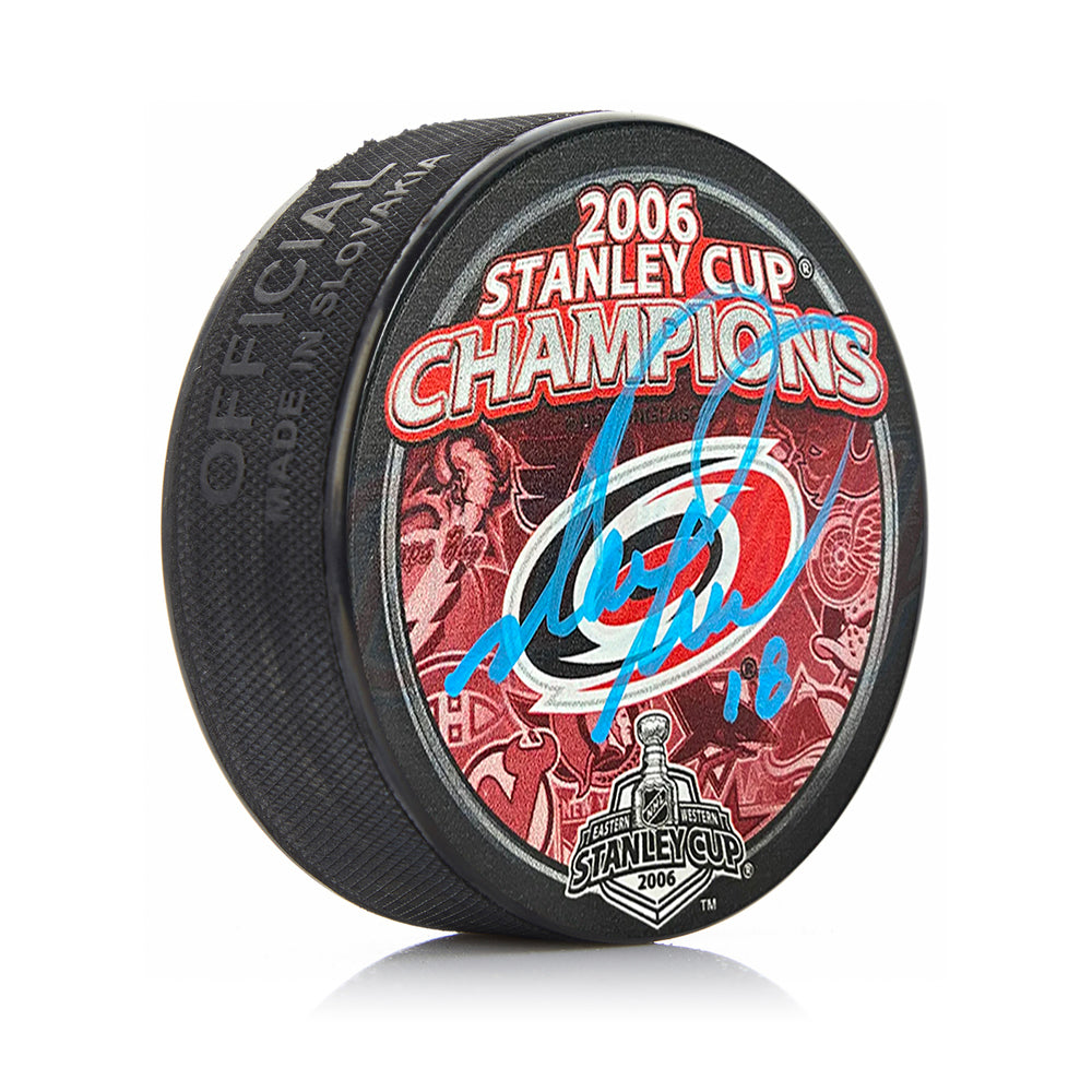 Mark Recchi Carolina Hurricanes 2006 Stanley Cup Champions Autographed Hockey Logo Puck - Sports Collectibles, Sports Memorabilia, Sports Fan Shop, Sports Gifts