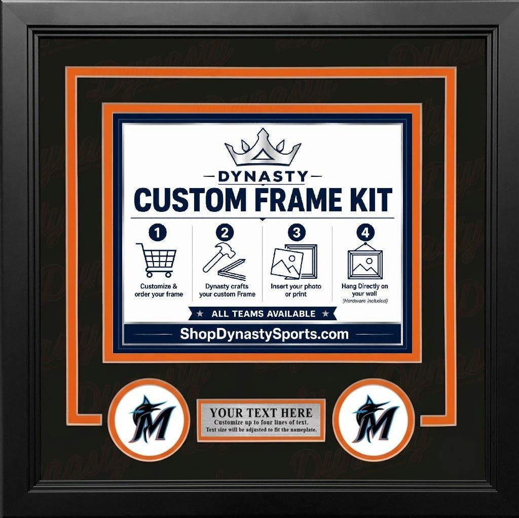 MLB Baseball Photo Picture Frame Kit - Miami Marlins (Orange Matting, Teal Trim)