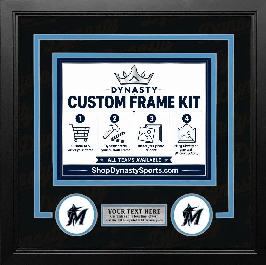 MLB Baseball Photo Picture Frame Kit - Miami Marlins (Orange Matting, Teal Trim)