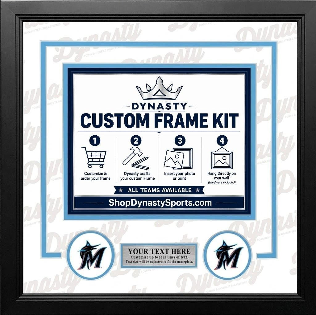 MLB Baseball Photo Picture Frame Kit - Miami Marlins (Orange Matting, Teal Trim)