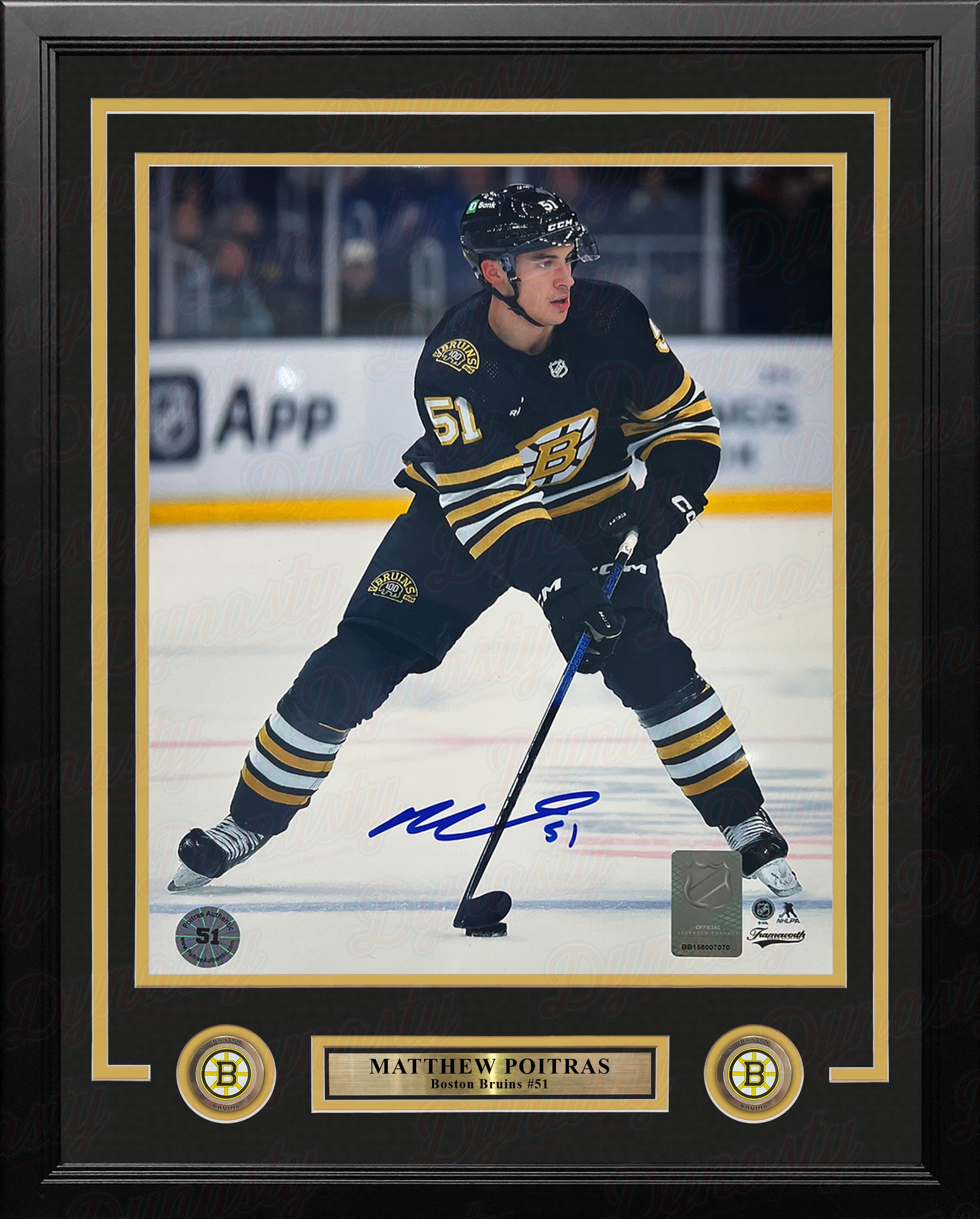 Matthew Poitras in Action Boston Bruins Autographed 16" x 20" Framed Hockey Photo - Sports Collectibles, Sports Memorabilia, Sports Fan Shop, Sports Gifts