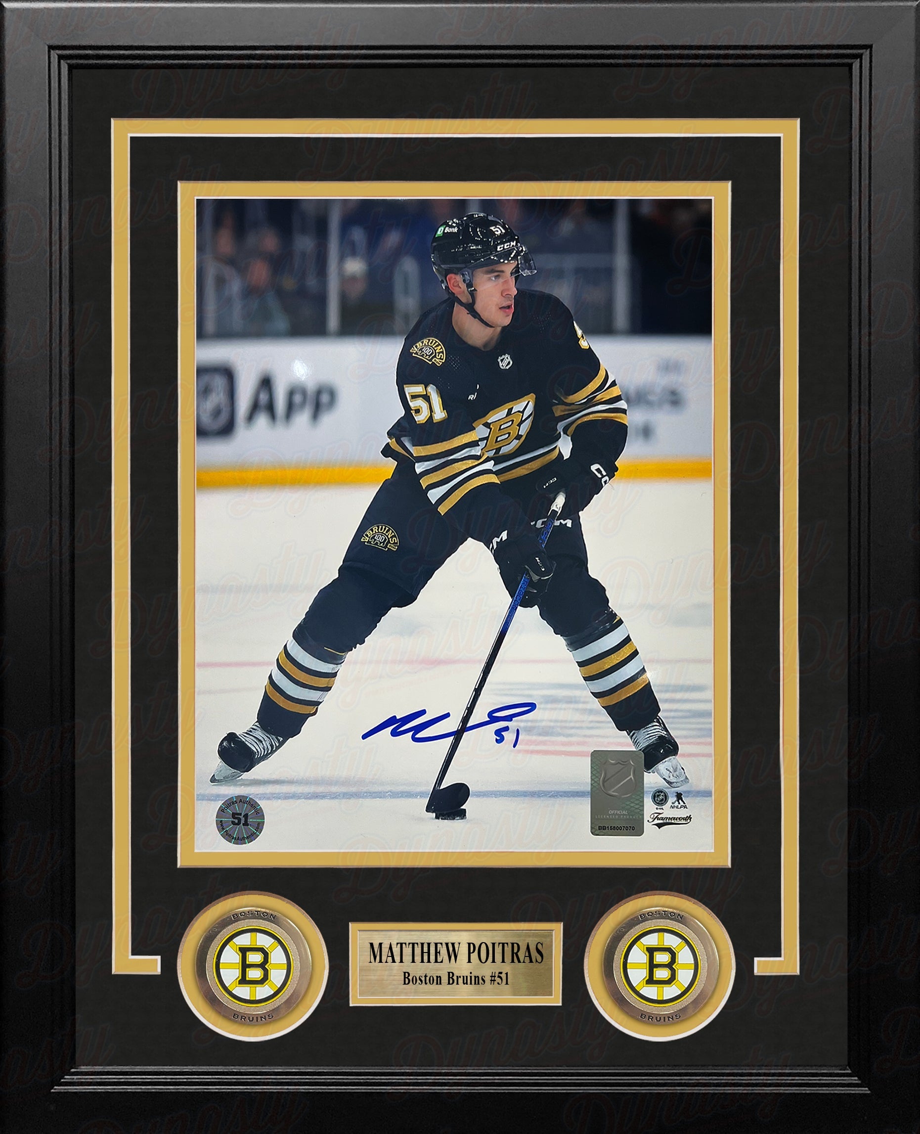 Matthew Poitras in Action Boston Bruins Autographed 8" x 10" Framed Hockey Photo - Sports Collectibles, Sports Memorabilia, Sports Fan Shop, Sports Gifts