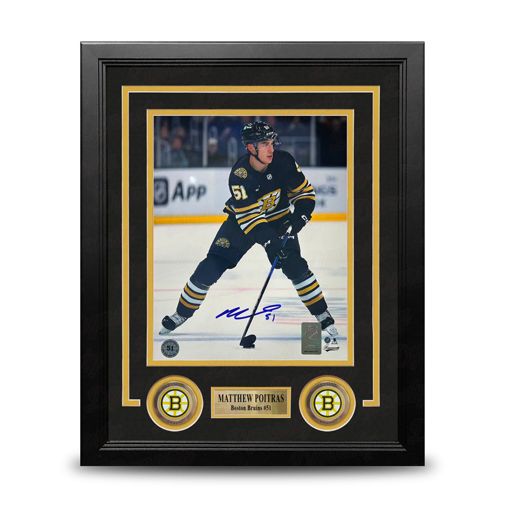 Matthew Poitras in Action Boston Bruins Autographed 8" x 10" Framed Hockey Photo - Sports Collectibles, Sports Memorabilia, Sports Fan Shop, Sports Gifts