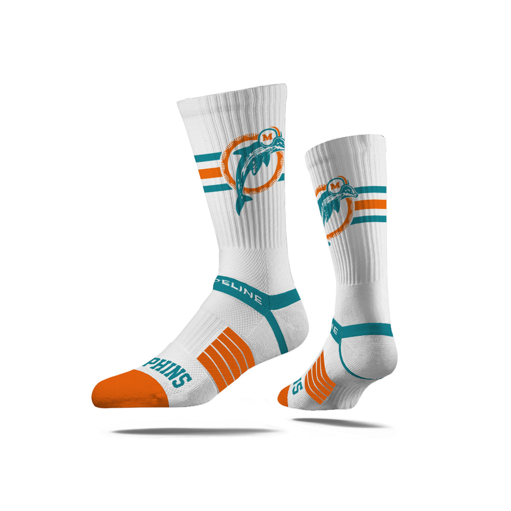 Miami Dolphins Premium Knit Crew Retro White Socks - Sports Gifts, Sports Memorabilia, Sports Collectibles, Fan Shop