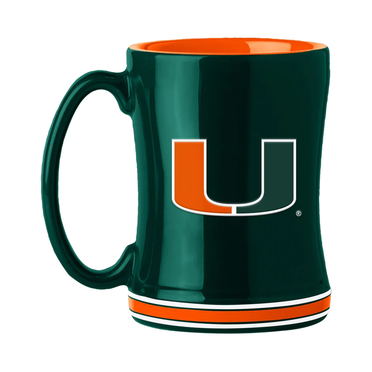 Miami Hurricanes Coffee Mug 14oz Sculpted Relief Team Color - Sports Collectibles, Sports Memorabilia, Sports Fan Shop, Sports Gifts