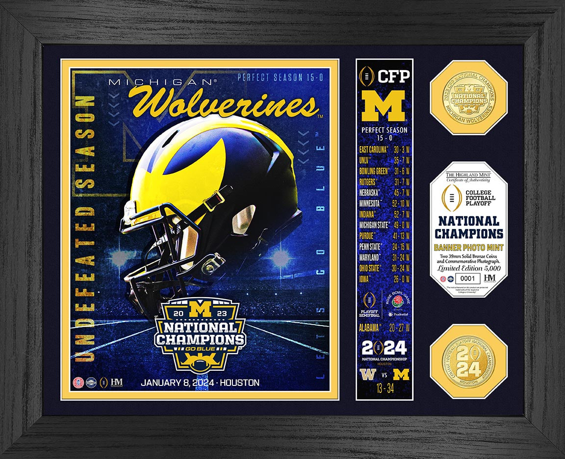 Wolverines 2023 CFP National Champions Banner Bronze Coin Photo Mint - Sports Collectibles, Sports Memorabilia, Sports Fan Shop, Sports Gifts