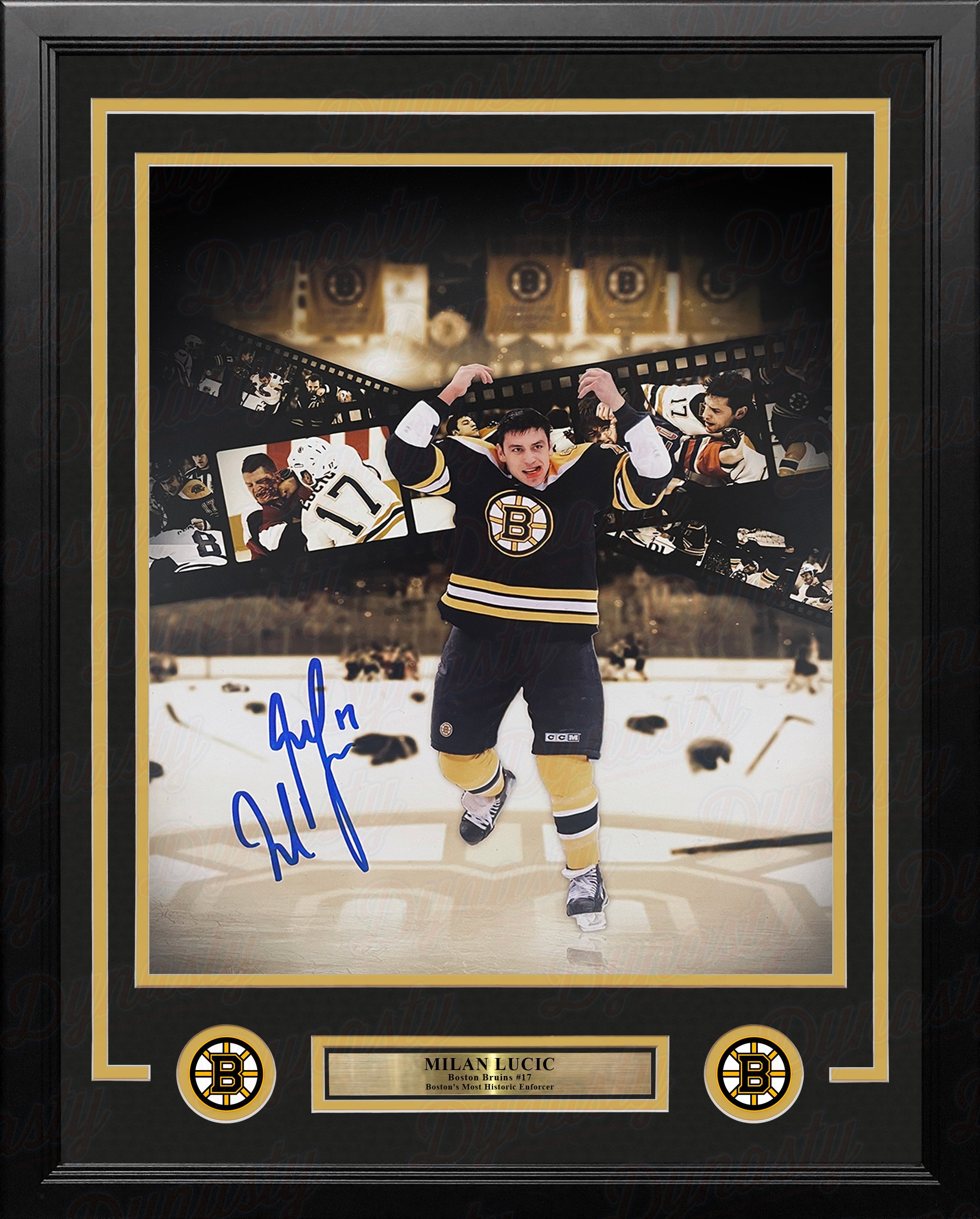 Milan Lucic Fight Collage Boston Bruins Autographed 11" x 14" Framed Hockey Photo - Sports Collectibles, Sports Memorabilia, Sports Fan Shop, Sports Gifts