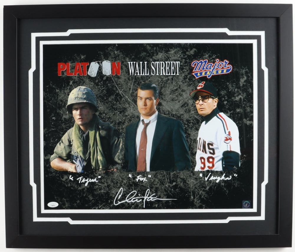 Charlie Sheen Platoon, Wall Street, & Major League Autographed 16" x 20" Framed Movie Collage Photo - Sports Collectibles, Sports Memorabilia, Sports Fan Shop, Sports Gifts
