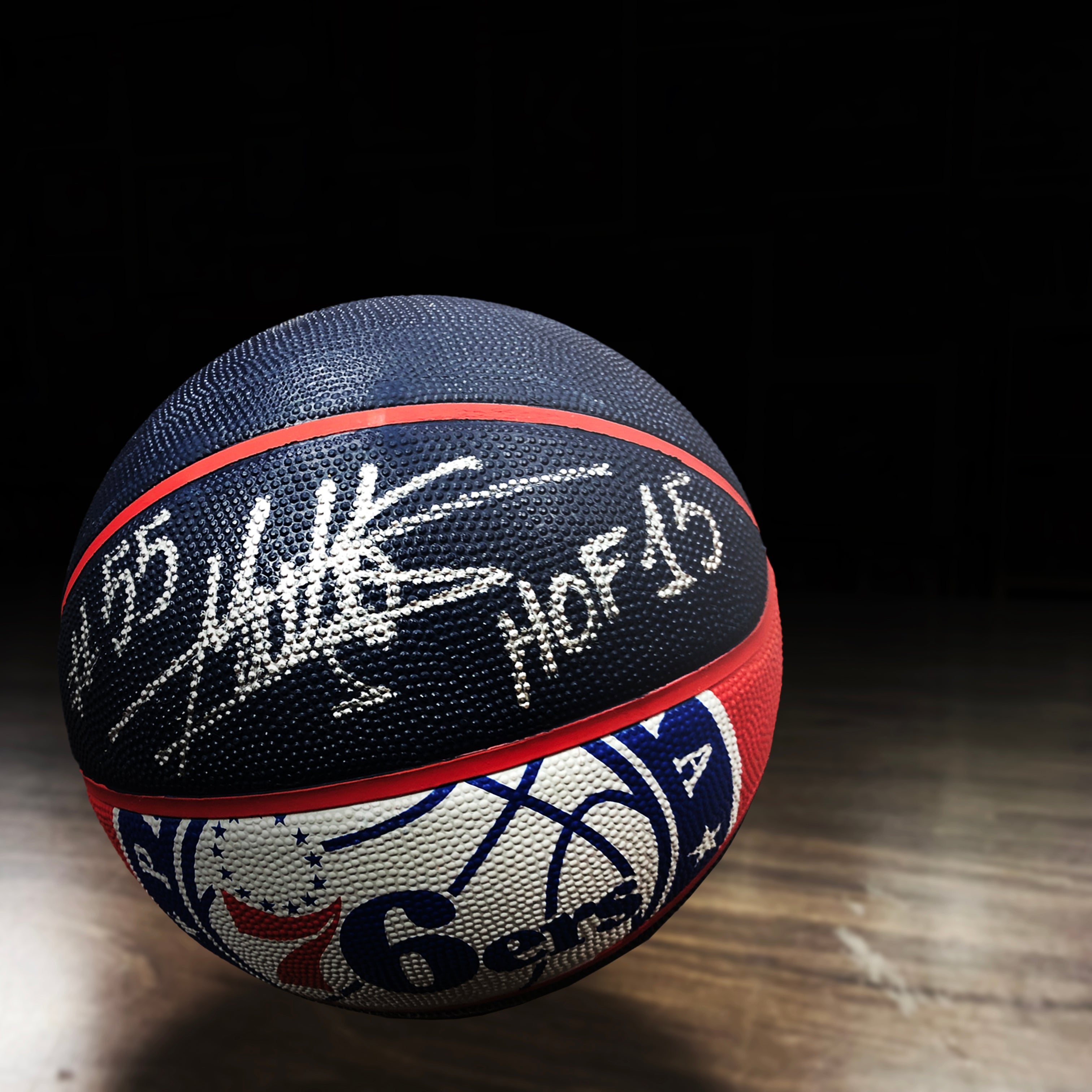 Dikembe Mutombo Autographed Philadelphia 76ers Spalding Basketball with Hall of Fame Inscription - Sports Collectibles, Sports Memorabilia, Sports Fan Shop, Sports Gifts