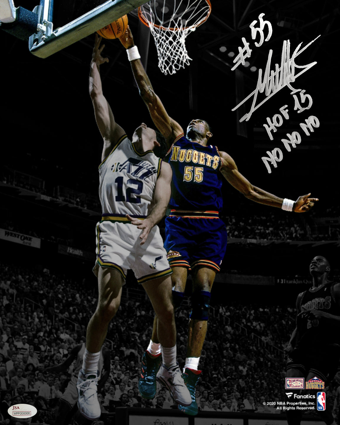 Dikembe Mutombo Denver Nuggets Autographed 16x20 Basketball Photo Inscribed Hall of Fame & No-No-No - Sports Collectibles, Sports Memorabilia, Sports Fan Shop, Sports Gifts