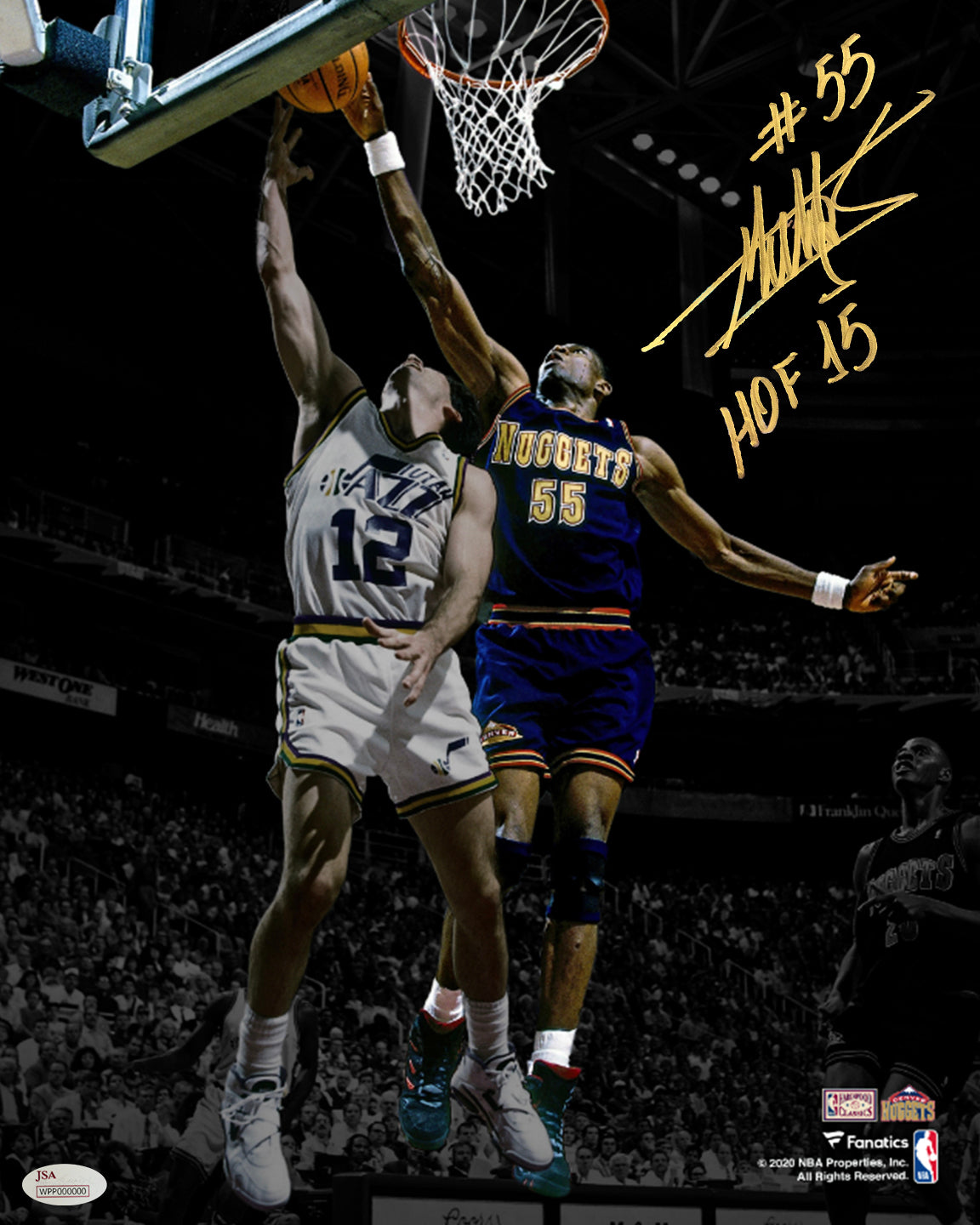 Dikembe Mutombo Denver Nuggets Autographed 16x20 Basketball Photo Inscribed Hall of Fame: Gold Ink - Sports Collectibles, Sports Memorabilia, Sports Fan Shop, Sports Gifts