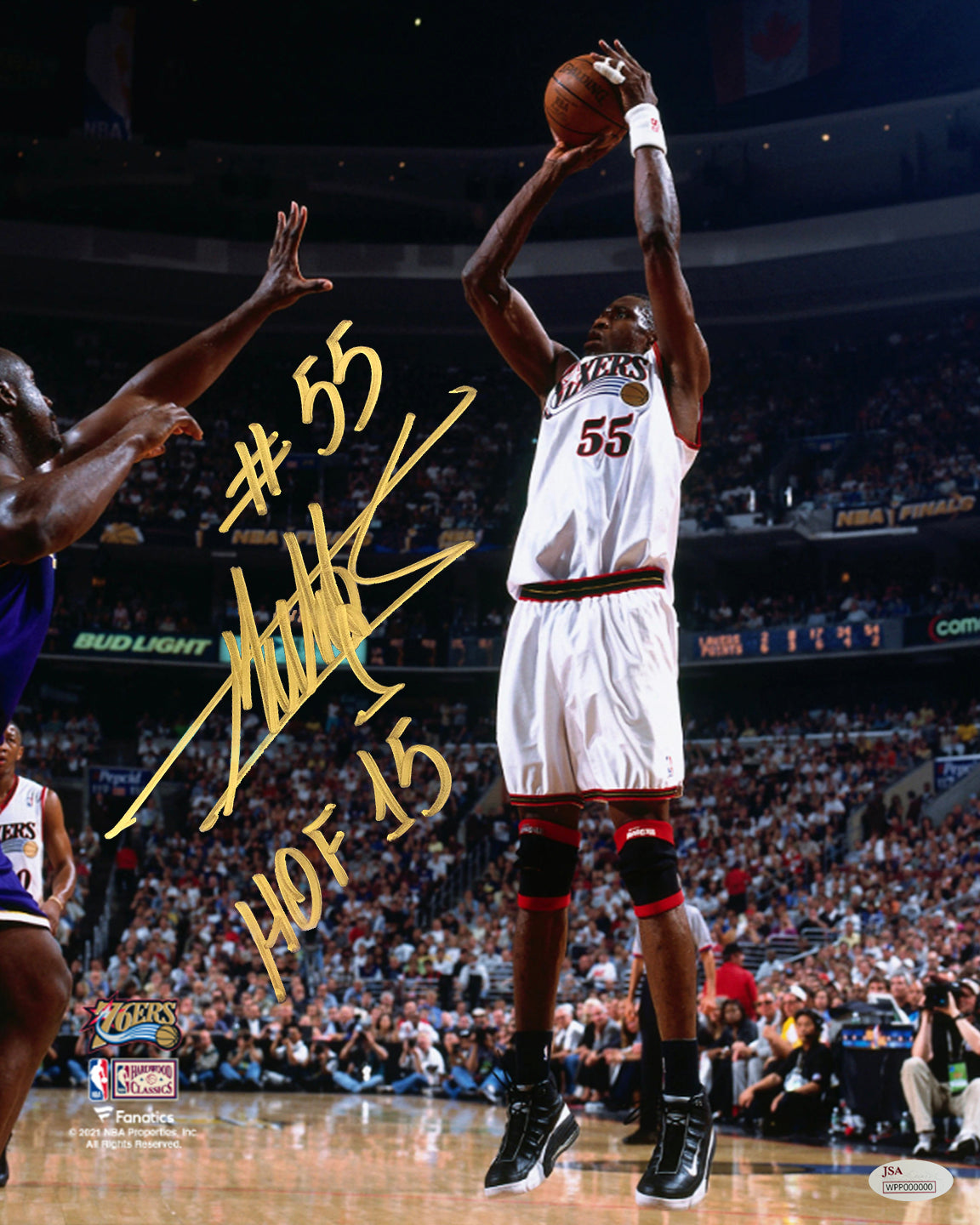 Dikembe Mutombo Philadelphia 76ers Autographed 16" x 20" Photo Inscribed Hall of Fame - Gold Ink - Sports Collectibles, Sports Memorabilia, Sports Fan Shop, Sports Gifts