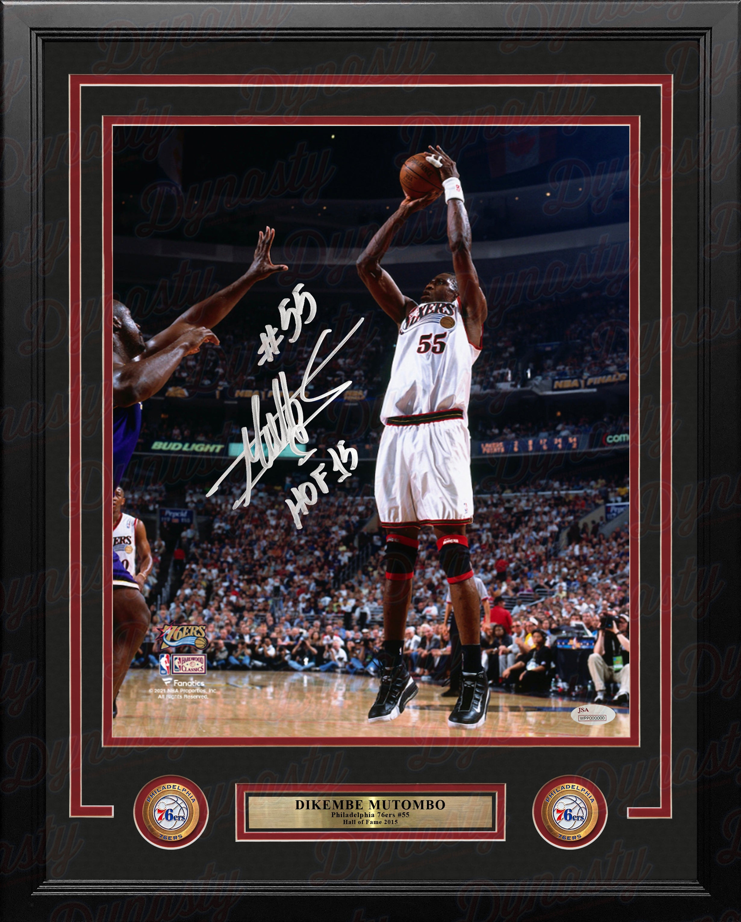 Dikembe Mutombo Philadelphia 76ers Autographed 16x20 Framed Photo Inscribed Hall of Fame: Silver Ink - Sports Collectibles, Sports Memorabilia, Sports Fan Shop, Sports Gifts