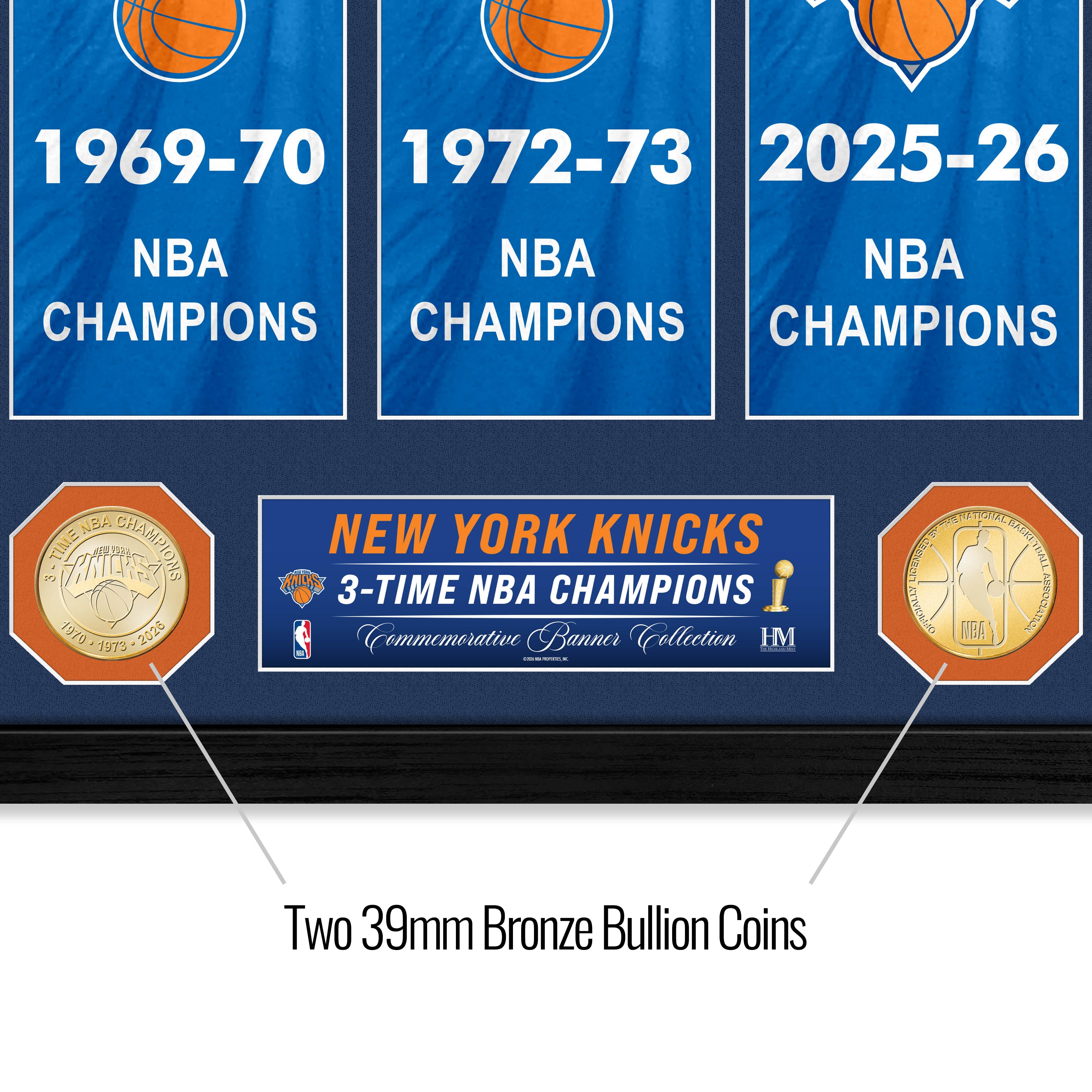 New York Knicks 3-Time Banner Bronze Coin Photo Mint - Sports Gifts, Sports Memorabilia, Sports Collectibles, Fan Shop