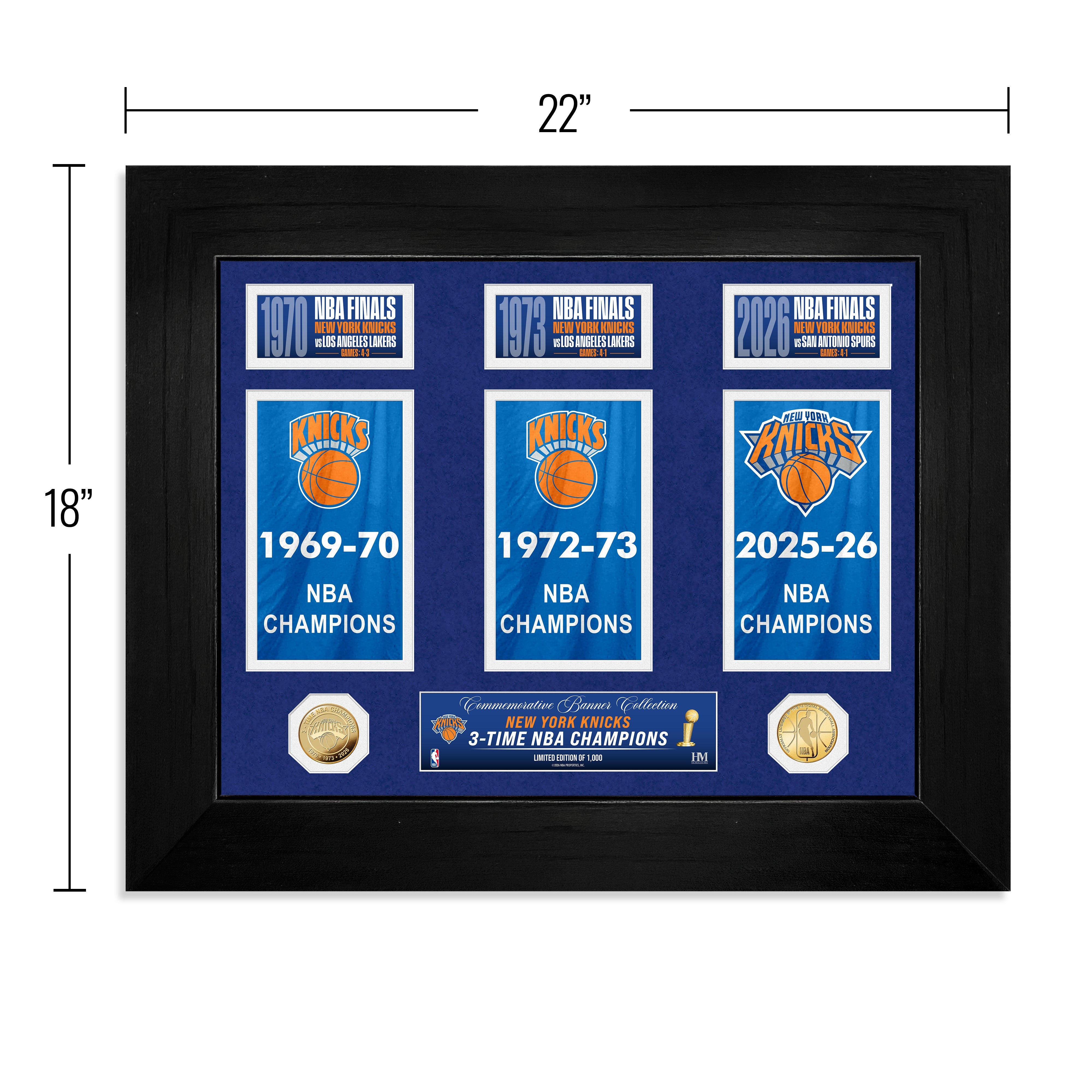 New York Knicks 3-Time Deluxe Banner Gold Coin Photo Mint - Sports Gifts, Sports Memorabilia, Sports Collectibles, Fan Shop