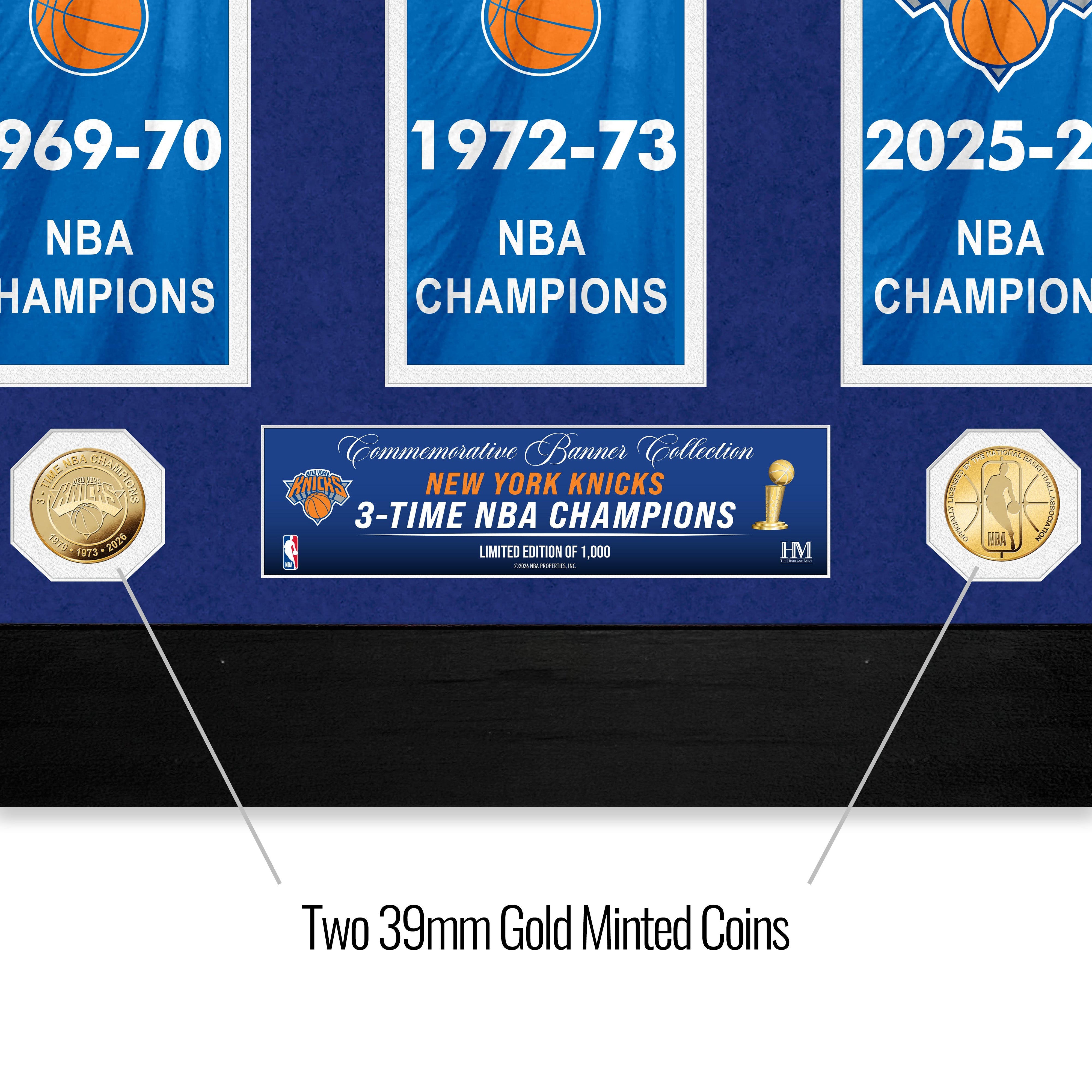 New York Knicks 3-Time Deluxe Banner Gold Coin Photo Mint - Sports Gifts, Sports Memorabilia, Sports Collectibles, Fan Shop