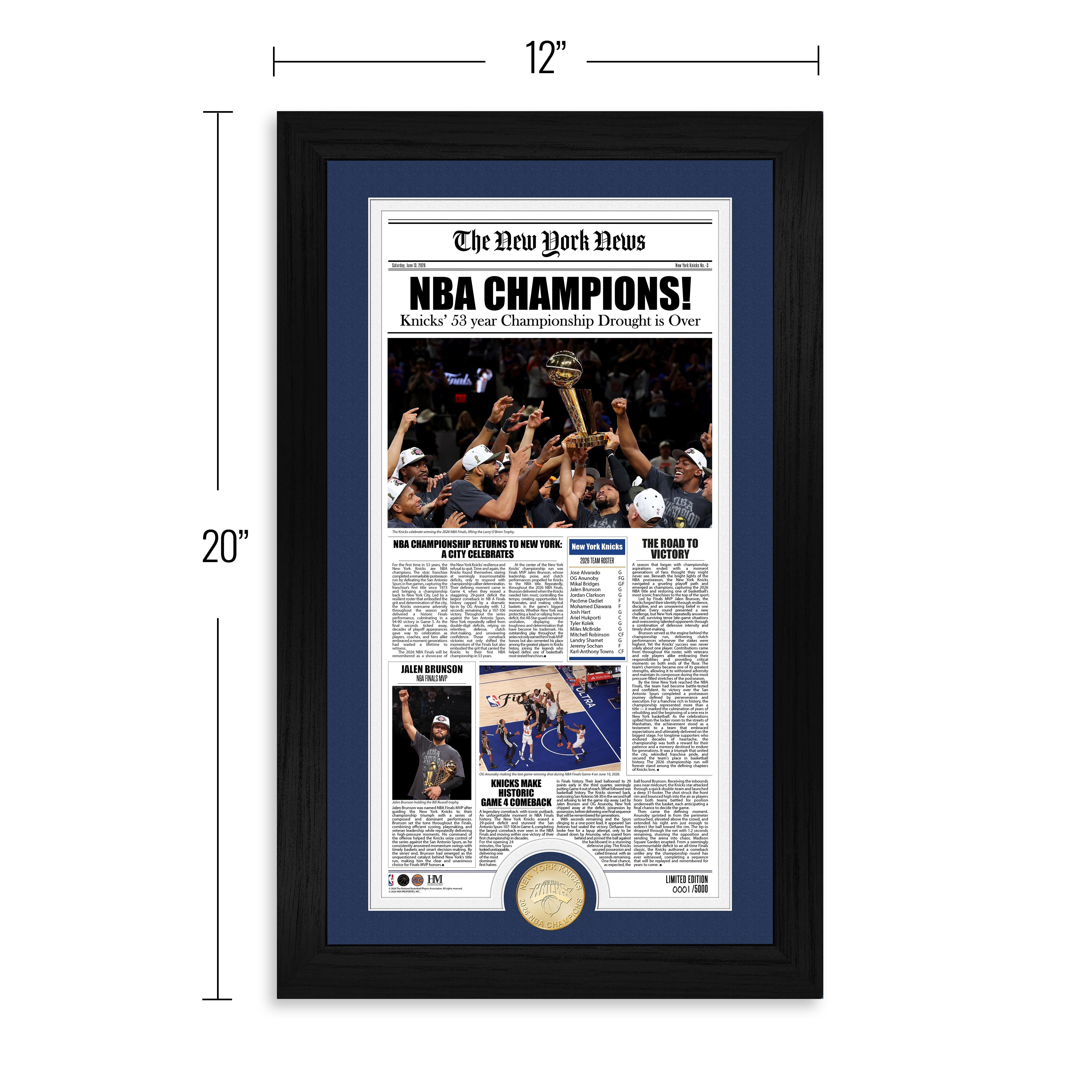 New York Knicks 2026 NBA Champions Front Page News Bronze Coin Photo Mint - Sports Gifts, Sports Memorabilia, Sports Collectibles, Fan Shop
