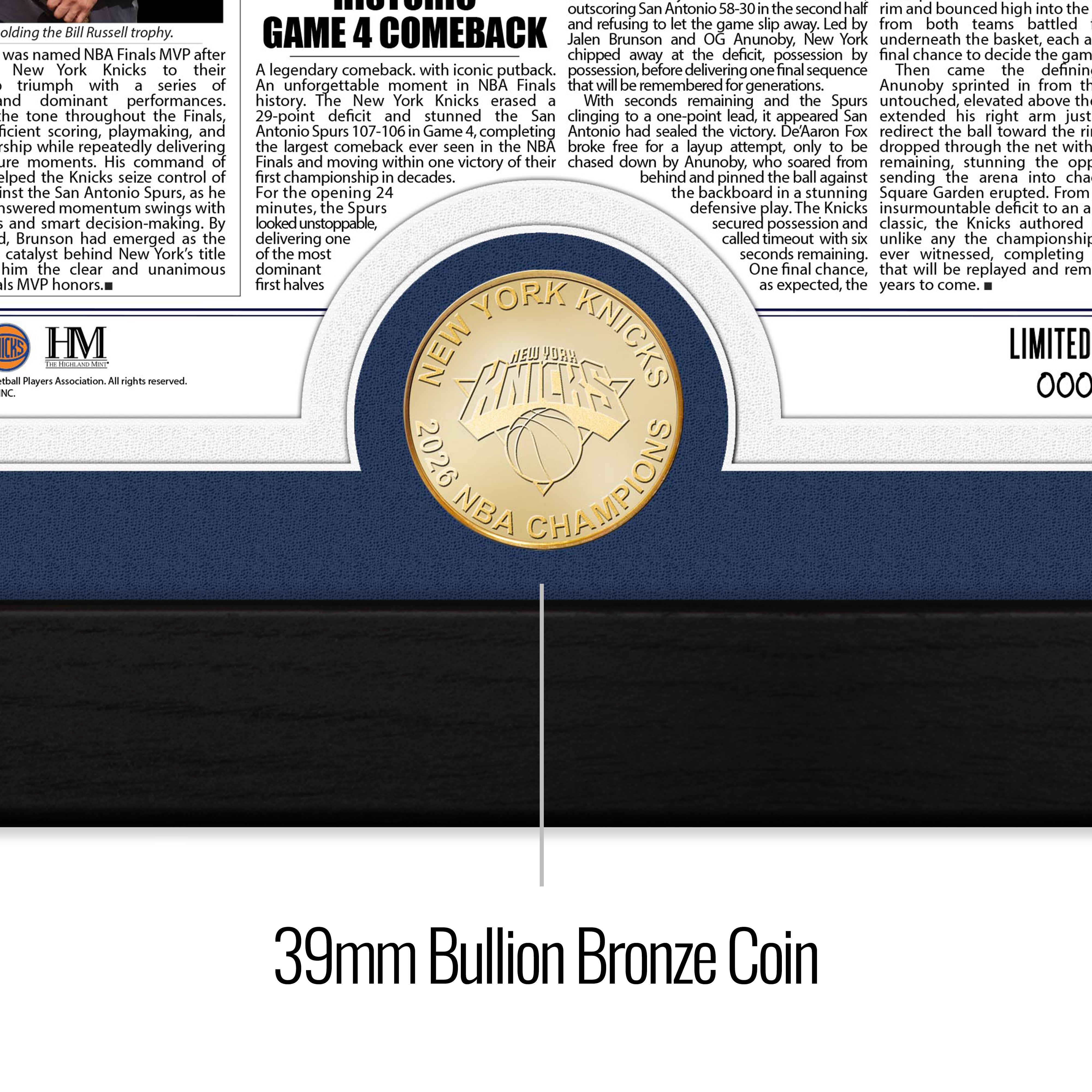 New York Knicks 2026 NBA Champions Front Page News Bronze Coin Photo Mint - Sports Gifts, Sports Memorabilia, Sports Collectibles, Fan Shop