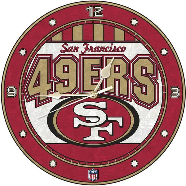12 Inch Art Glass Clock | San Francisco 49ers - Sports Collectibles, Sports Memorabilia, Sports Fan Shop, Sports Gifts
