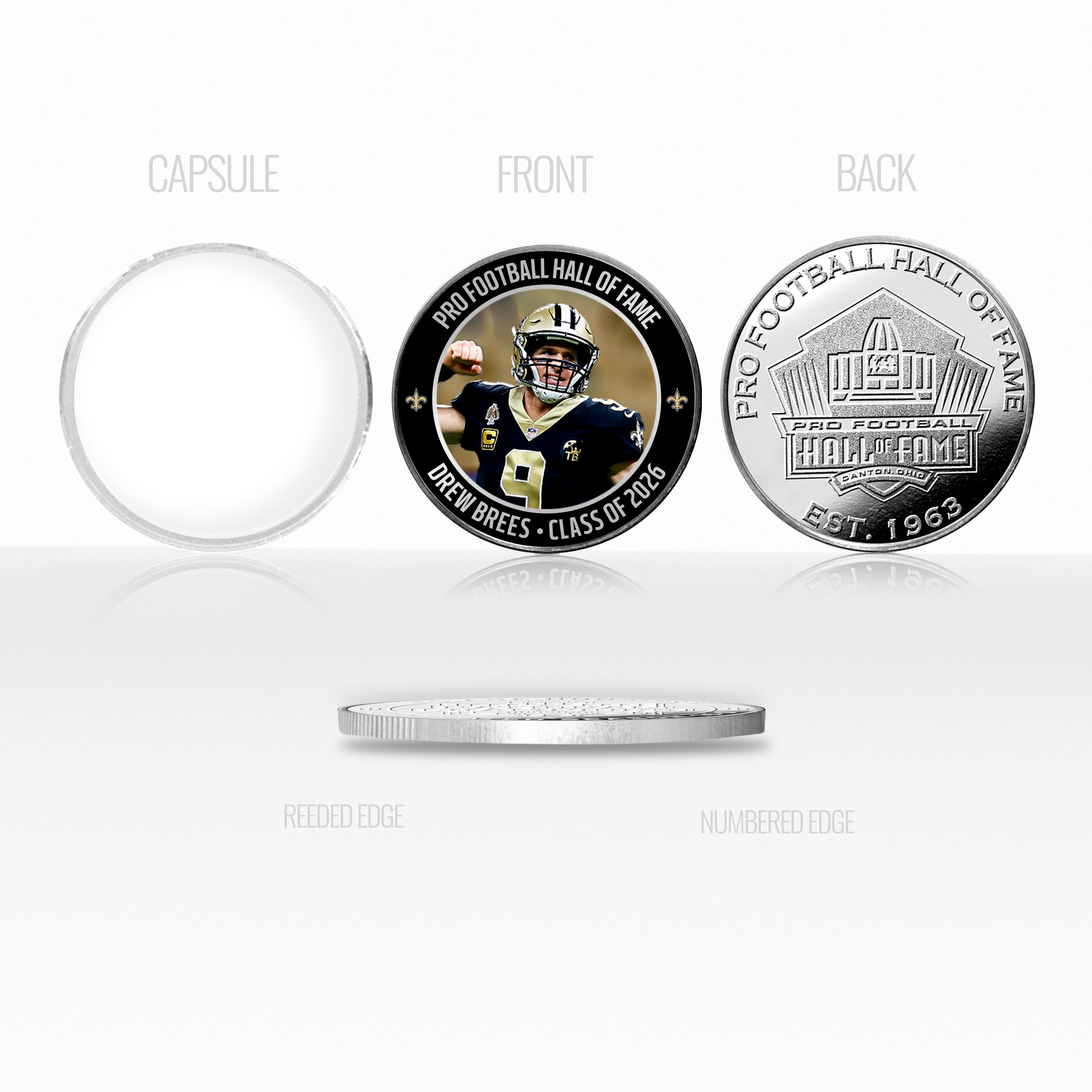 Drew Brees 2026 NFL Hall of Fame Induction Silver Plated Coin - Sports Gifts, Sports Memorabilia, Sports Collectibles, Fan Shop