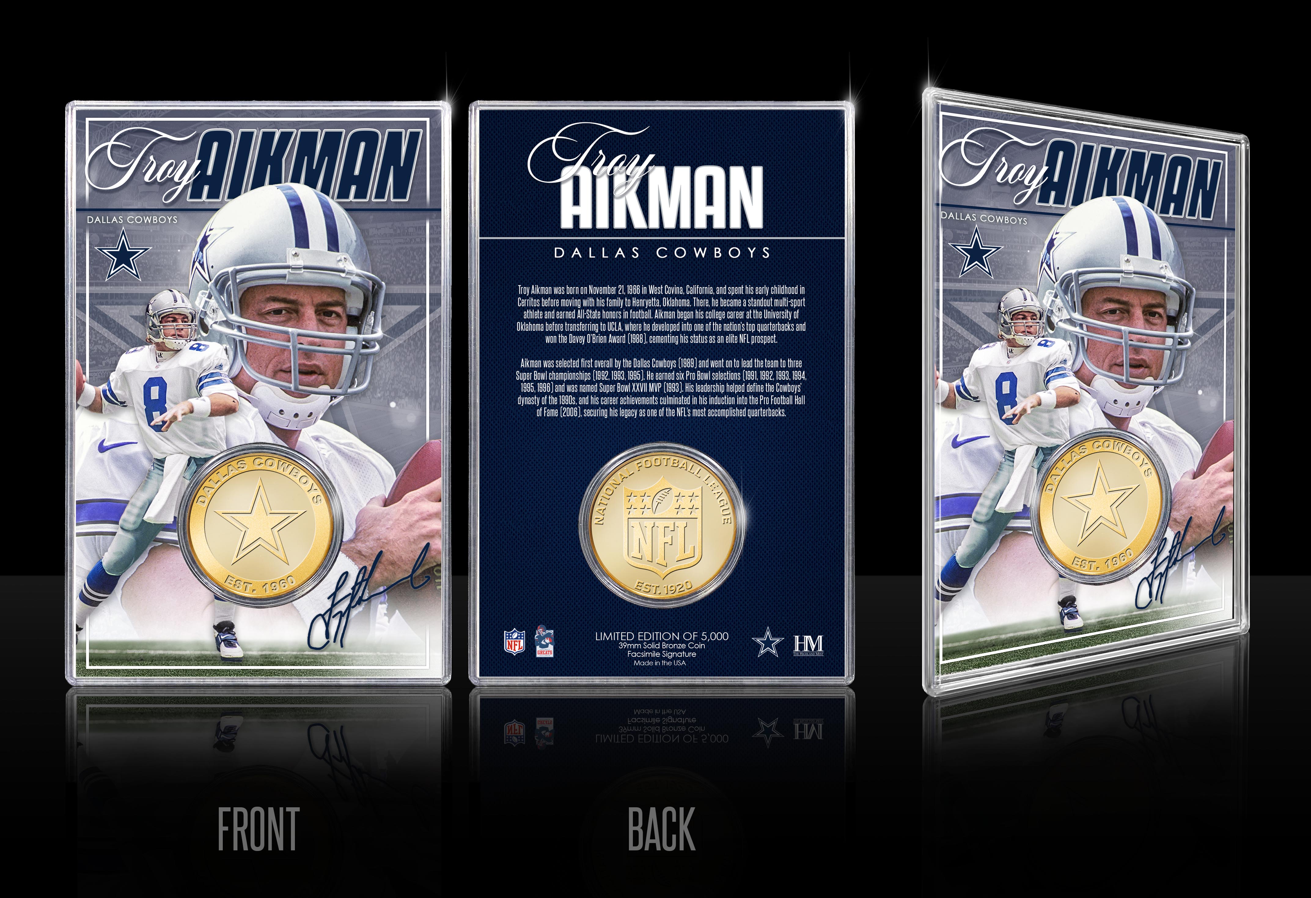 Troy Aikman Dallas Cowboys Bronze Coin Card