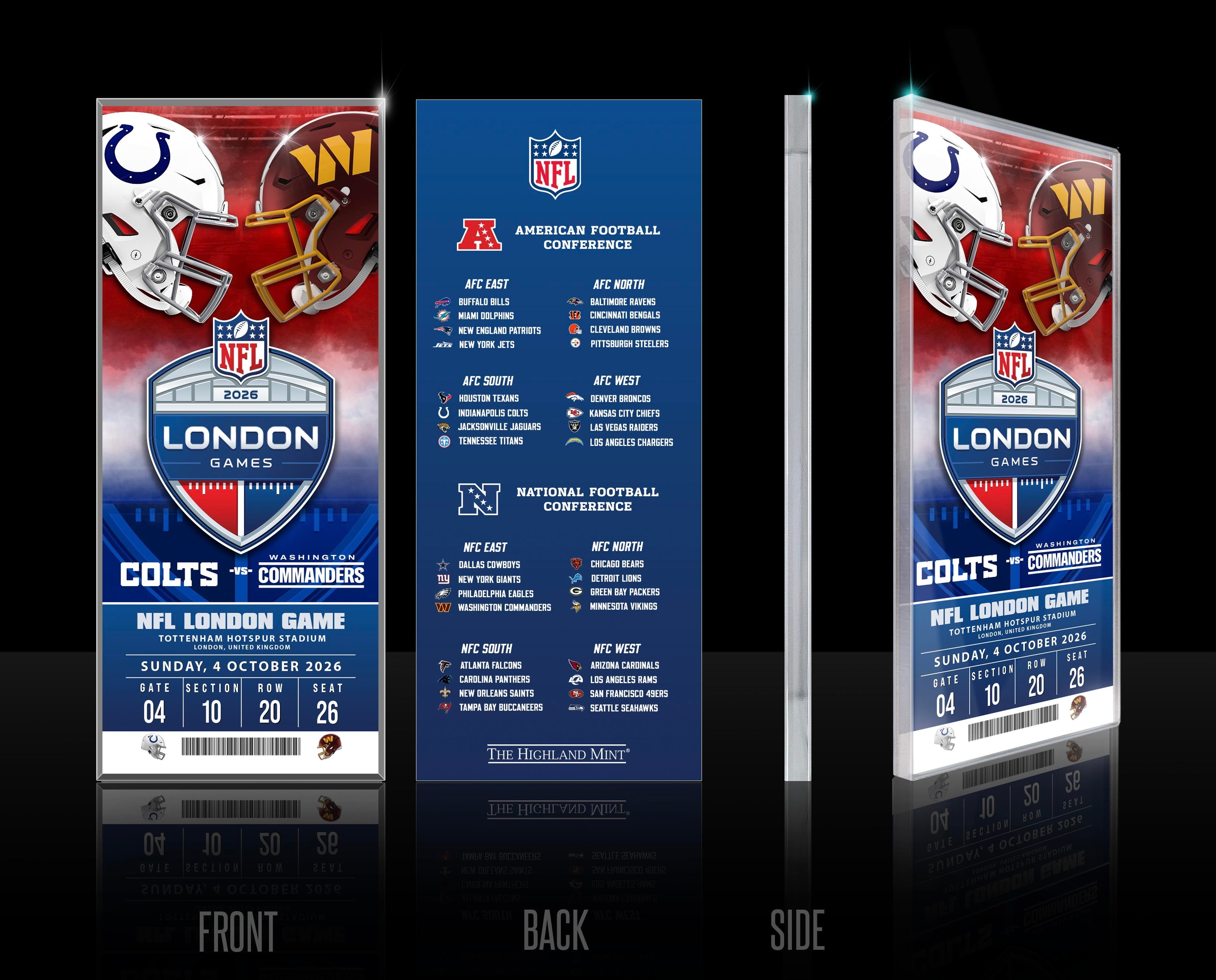 2026 NFL International Games Commanders vs Colts London Acrylic Ticket
