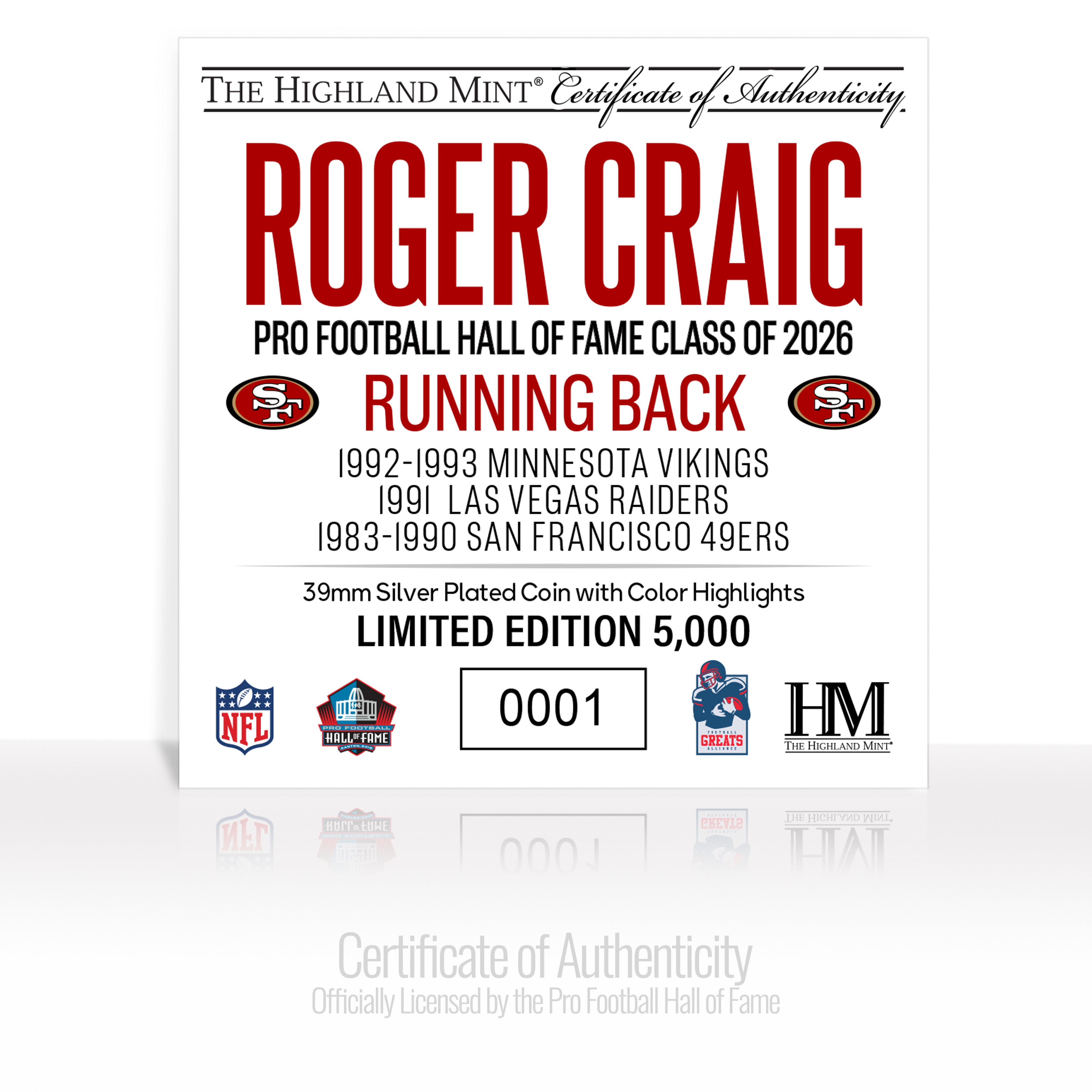 Roger Craig 2026 NFL Hall of Fame Induction Silver Plated Coin - Sports Gifts, Sports Memorabilia, Sports Collectibles, Fan Shop