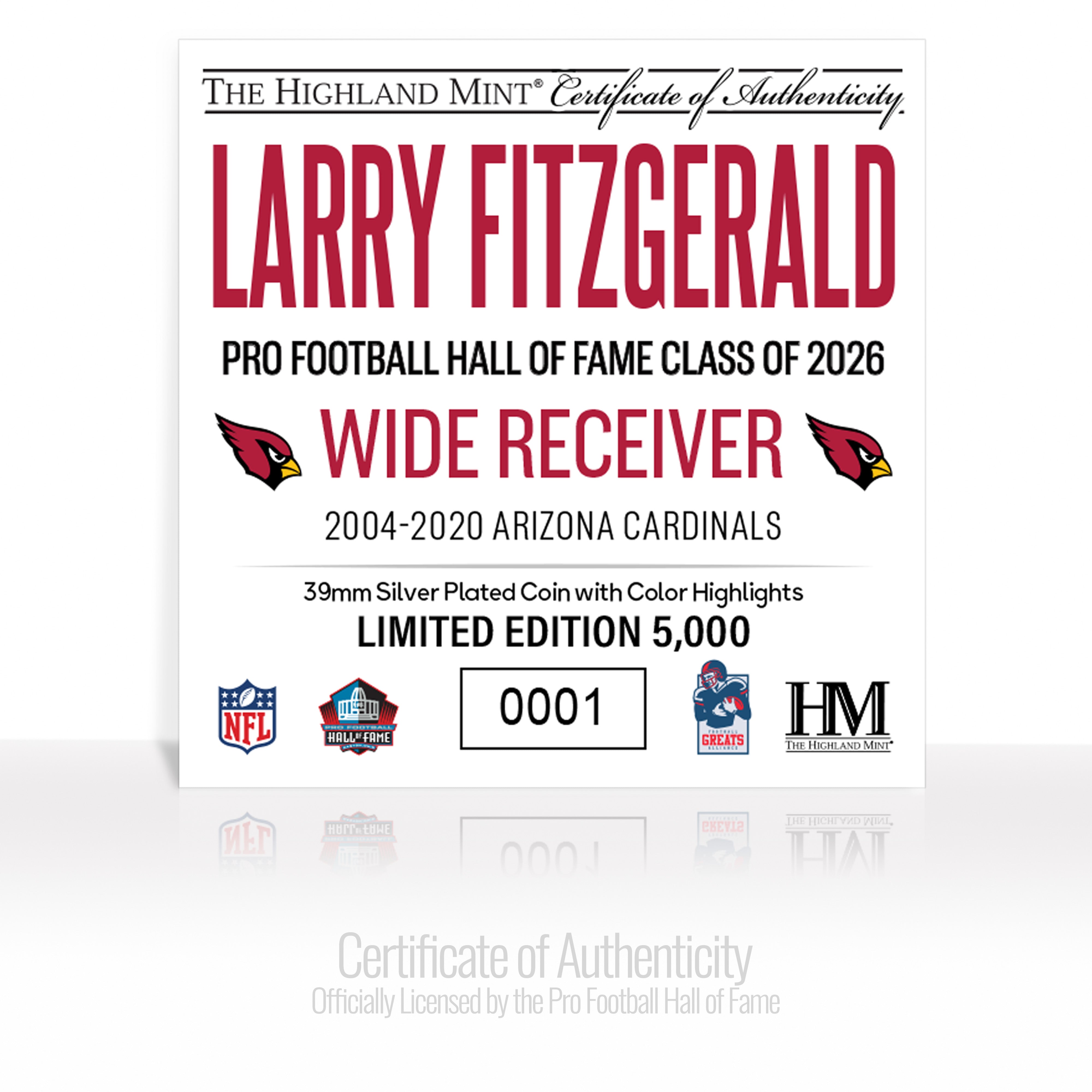 Larry Fitzgerald 2026 NFL Hall of Fame Induction Silver Plated Coin - Sports Gifts, Sports Memorabilia, Sports Collectibles, Fan Shop