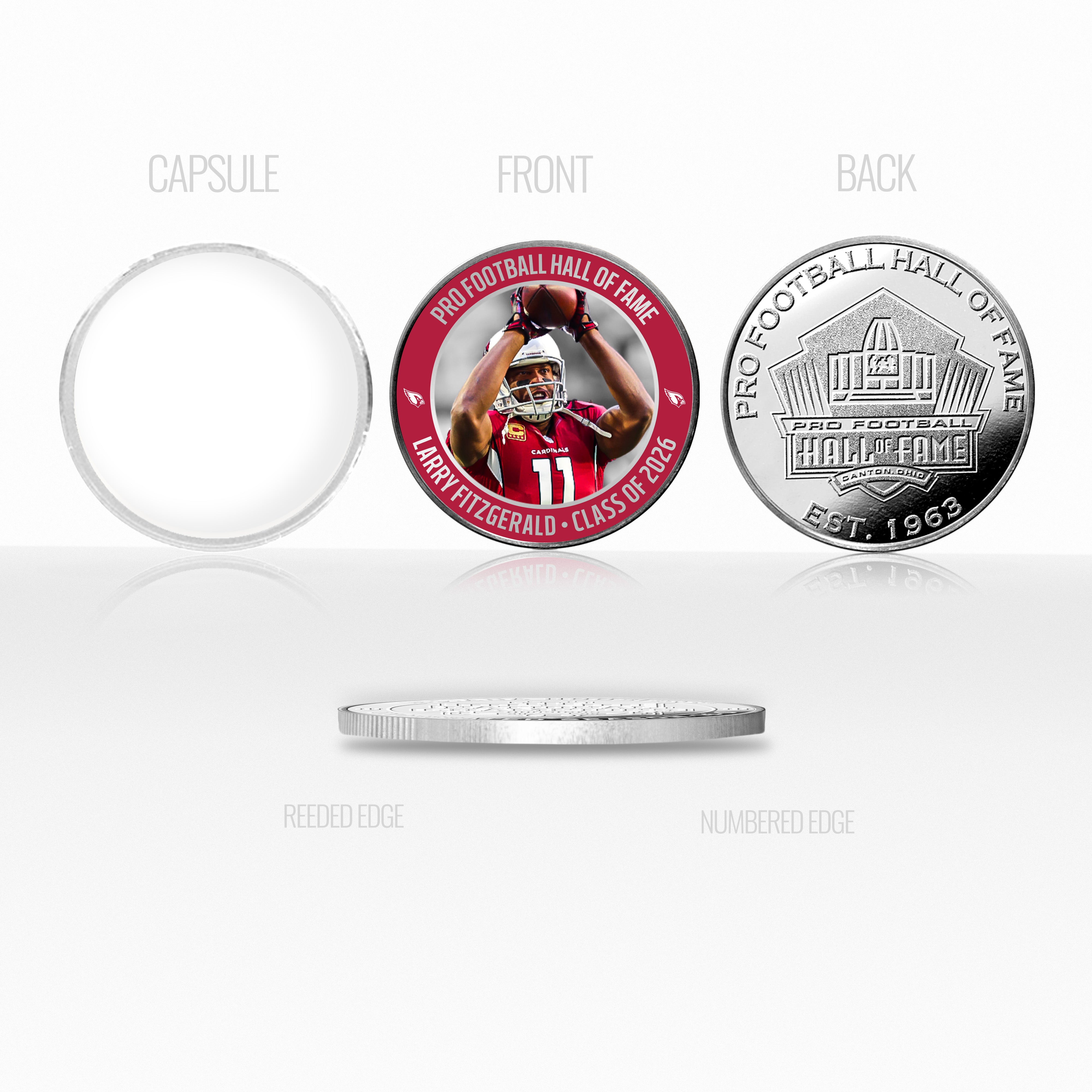 Larry Fitzgerald 2026 NFL Hall of Fame Induction Silver Plated Coin - Sports Gifts, Sports Memorabilia, Sports Collectibles, Fan Shop