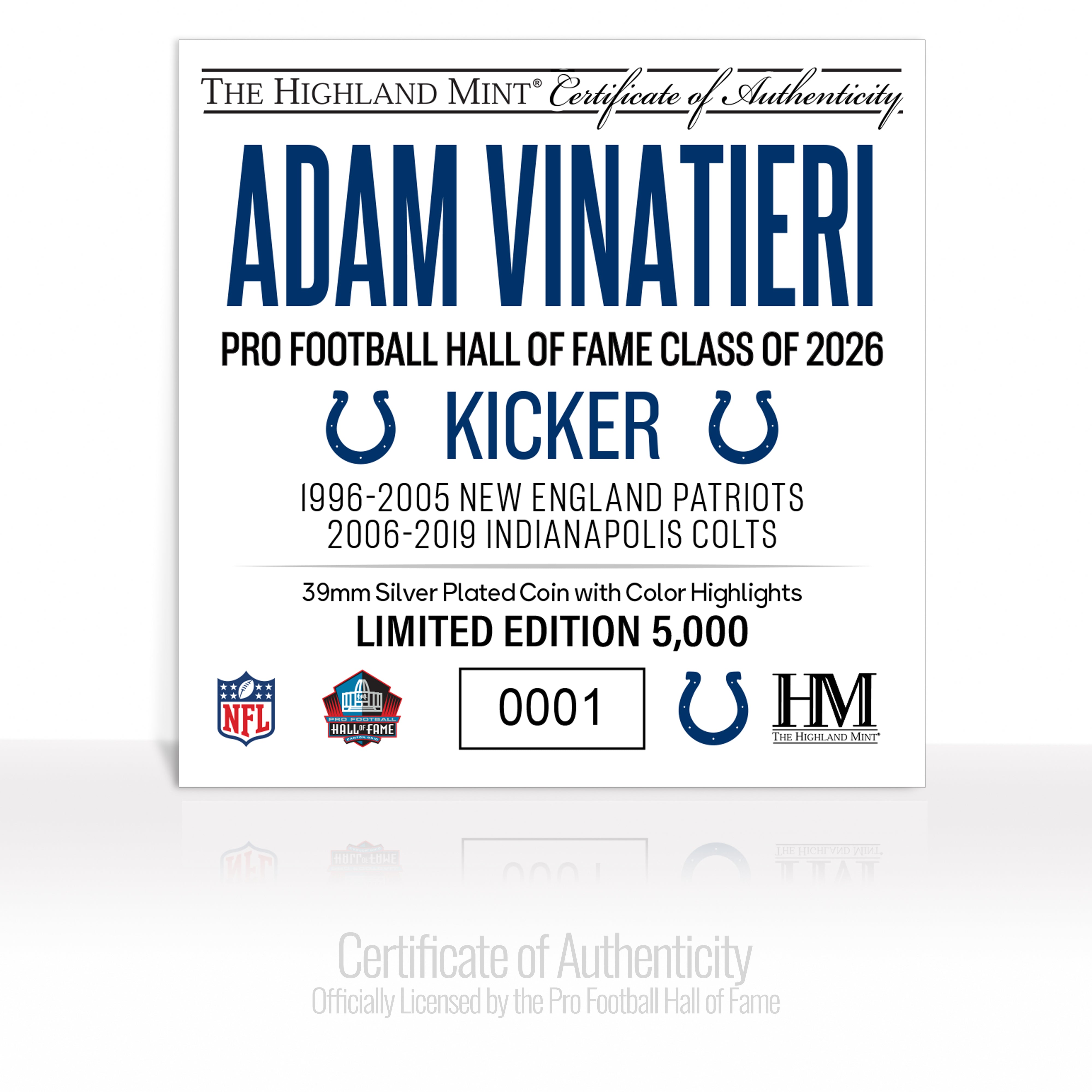 Adam Vinatieri Colts 2026 NFL Hall of Fame Induction Silver Plated Coin - Sports Gifts, Sports Memorabilia, Sports Collectibles, Fan Shop