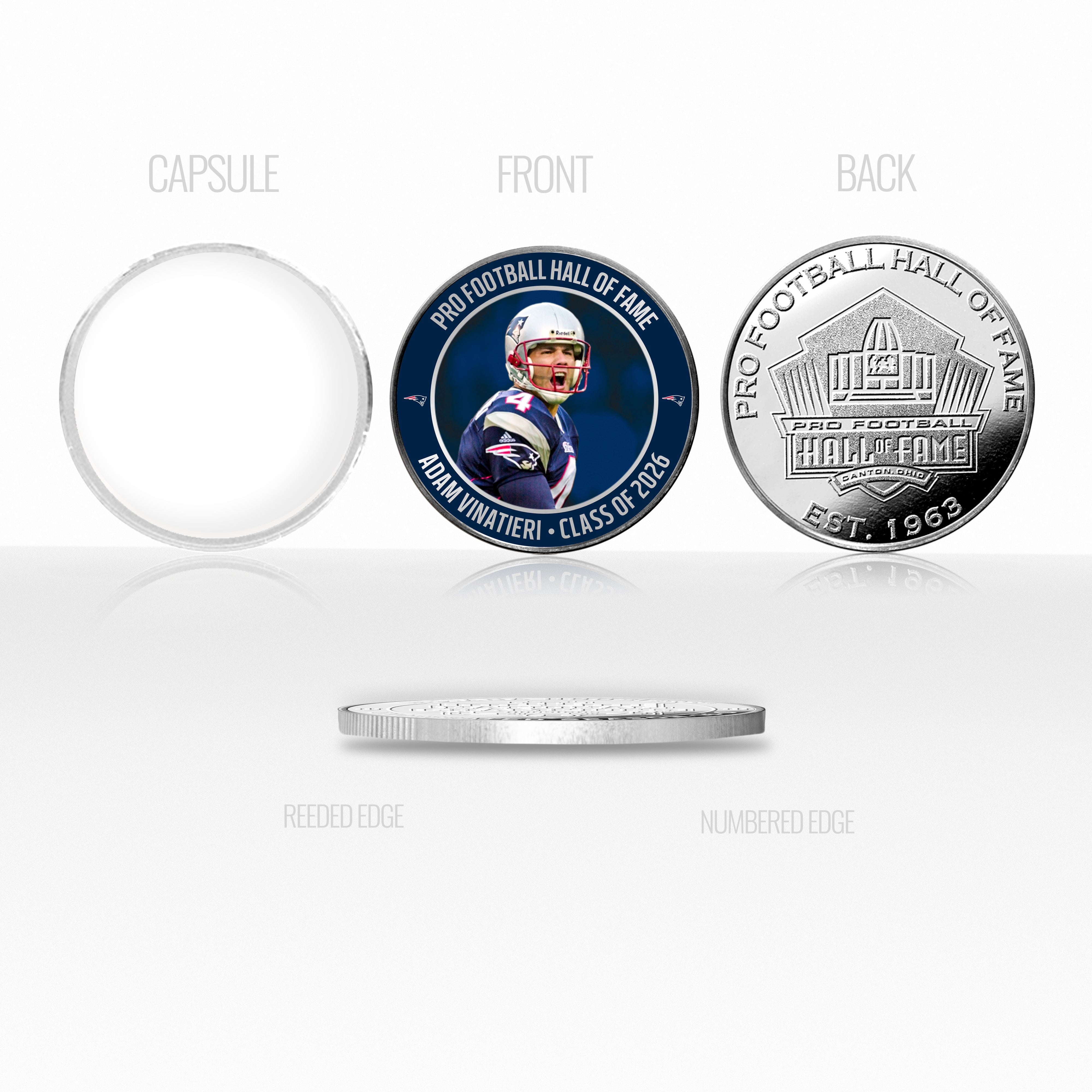 Adam Vinatieri Patriots 2026 NFL Hall of Fame Induction Silver Plated Coin - Sports Gifts, Sports Memorabilia, Sports Collectibles, Fan Shop