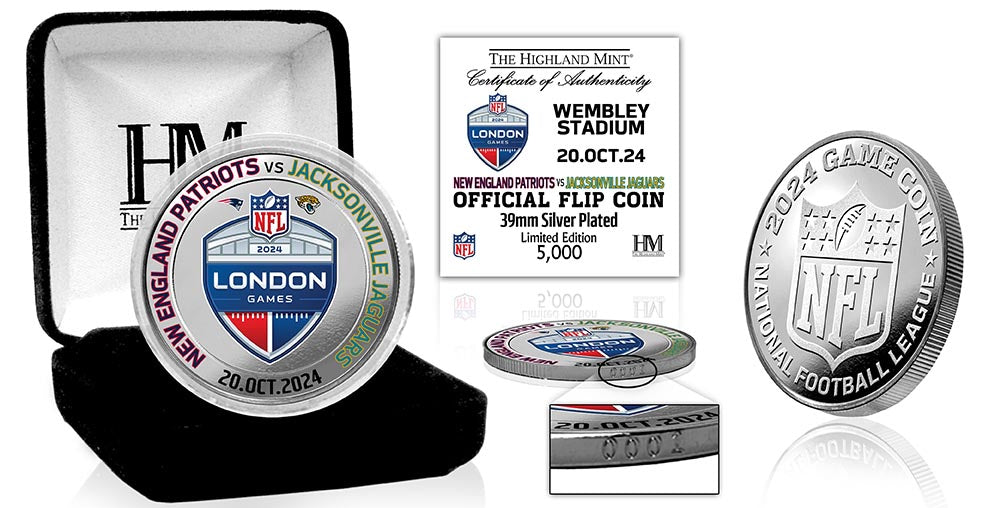 2024 London Games New England Patriots vs Jacksonville Jaguars Silver Plated Flip Coin - Sports Collectibles, Sports Memorabilia, Sports Fan Shop, Sports Gifts