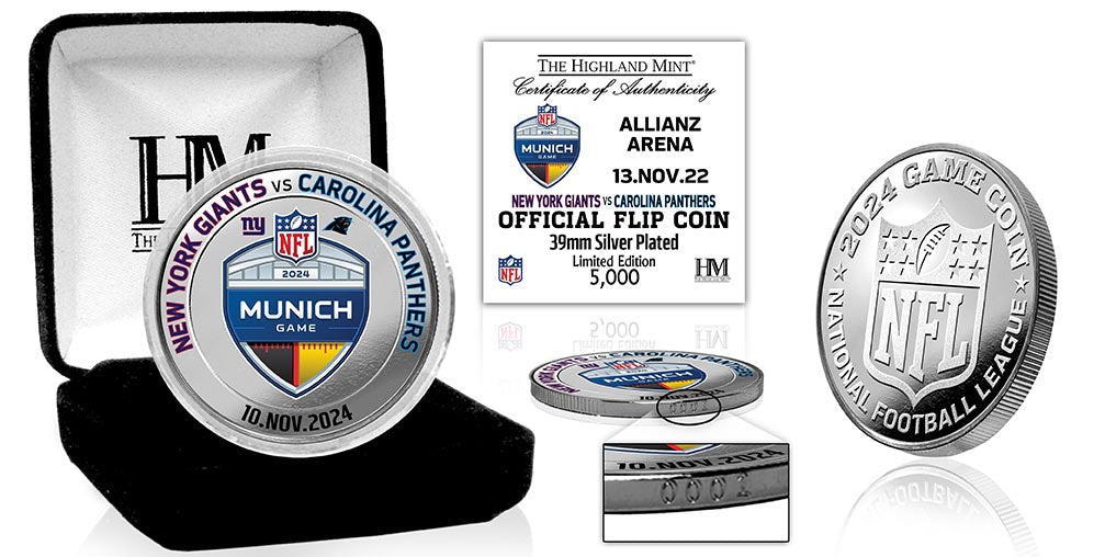 2024 Munich Game New York Giants vs Carolina Panthers Silver Plated Flip Coin - Sports Collectibles, Sports Memorabilia, Sports Fan Shop, Sports Gifts