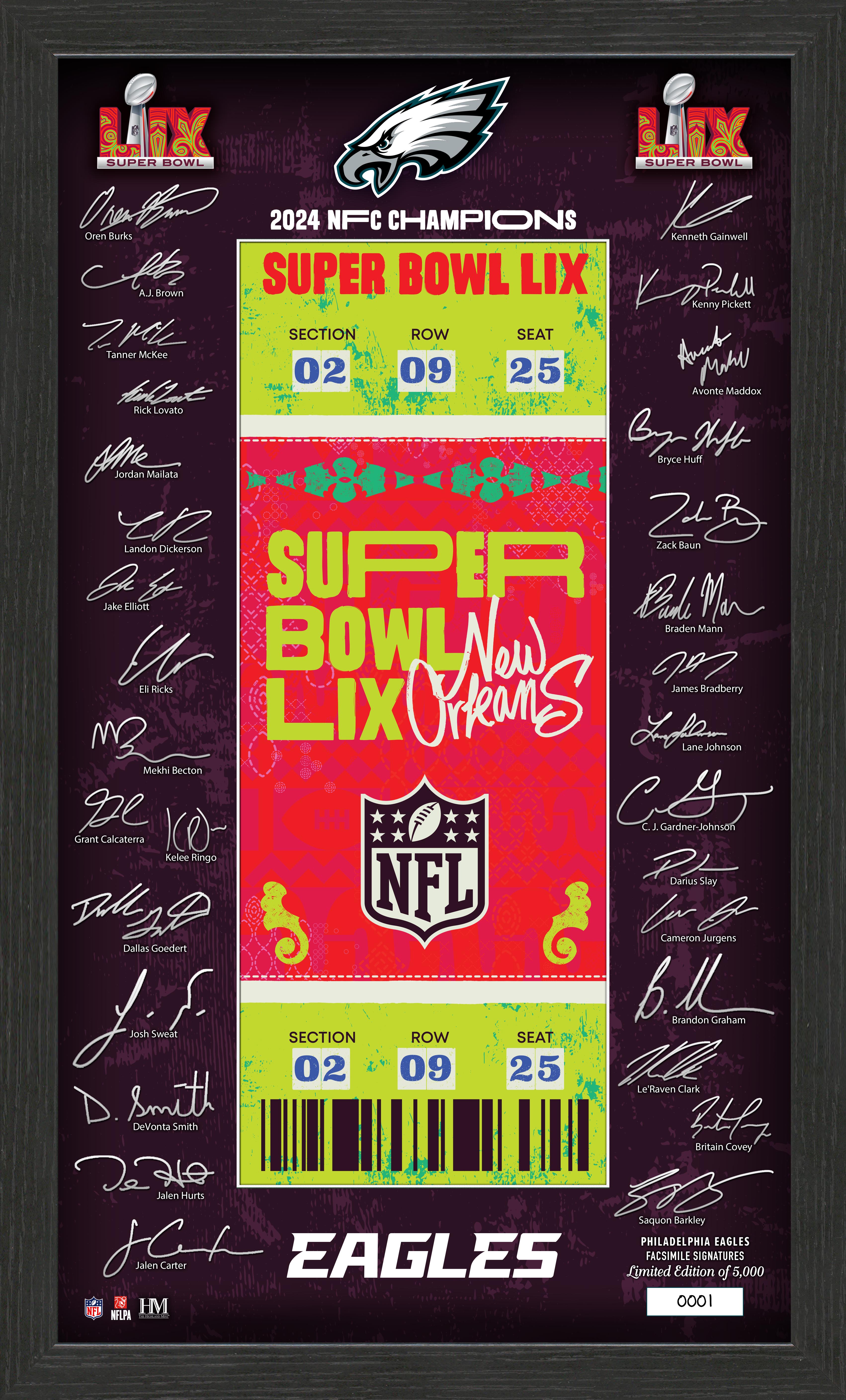Philadelphia Eagles Super Bowl LIX Signature Ticket Frame - Sports Collectibles, Sports Memorabilia, Sports Fan Shop, Sports Gifts