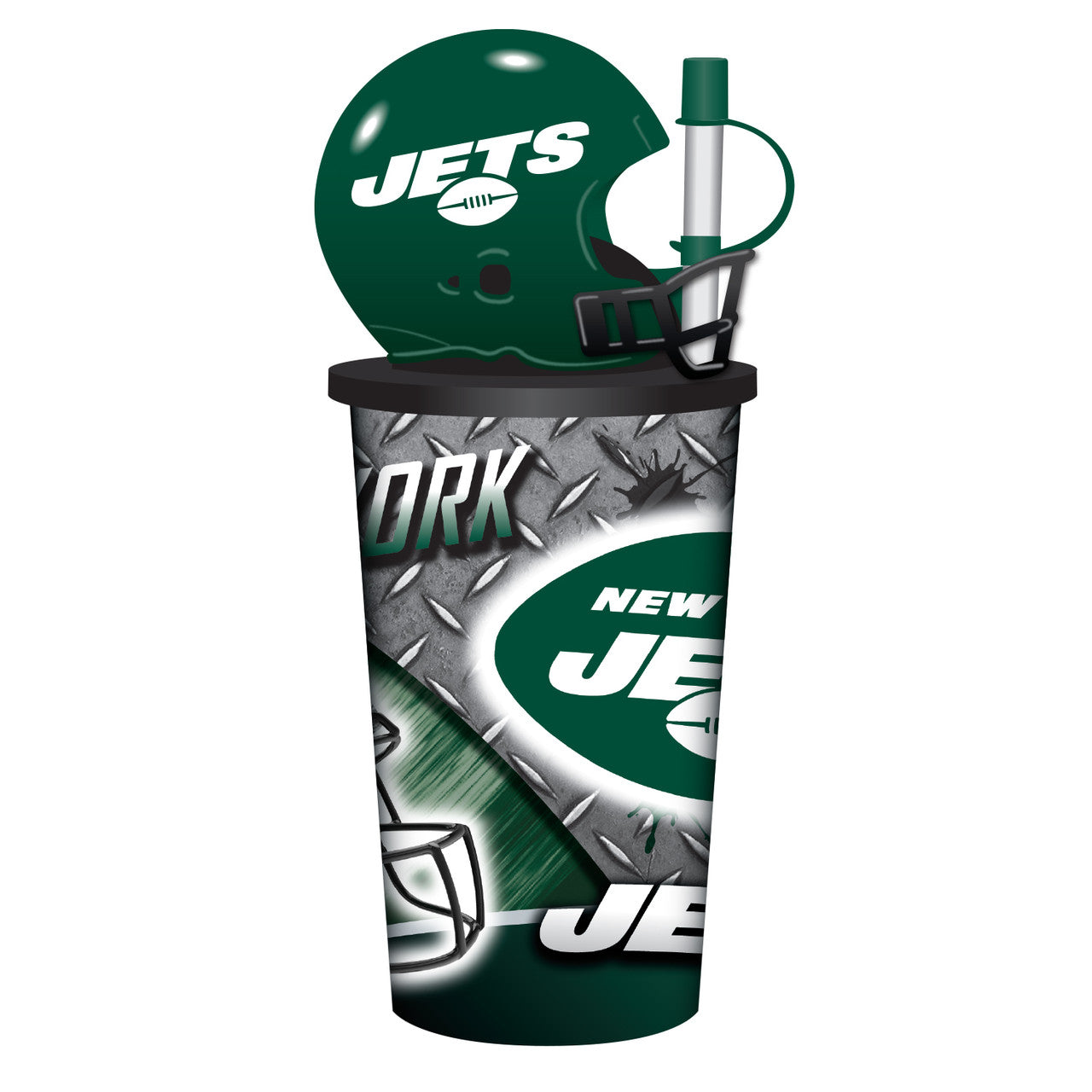 New York Jets Helmet Cup 32oz Plastic with Straw - Sports Collectibles, Sports Memorabilia, Sports Fan Shop, Sports Gifts