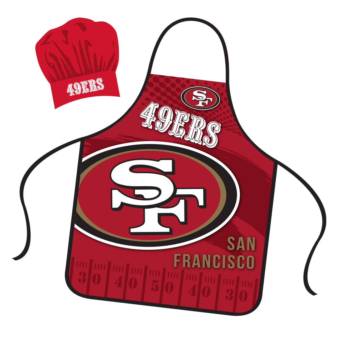 San Francisco 49ers Chef Hat and Apron Set - Sports Collectibles, Sports Memorabilia, Sports Fan Shop, Sports Gifts