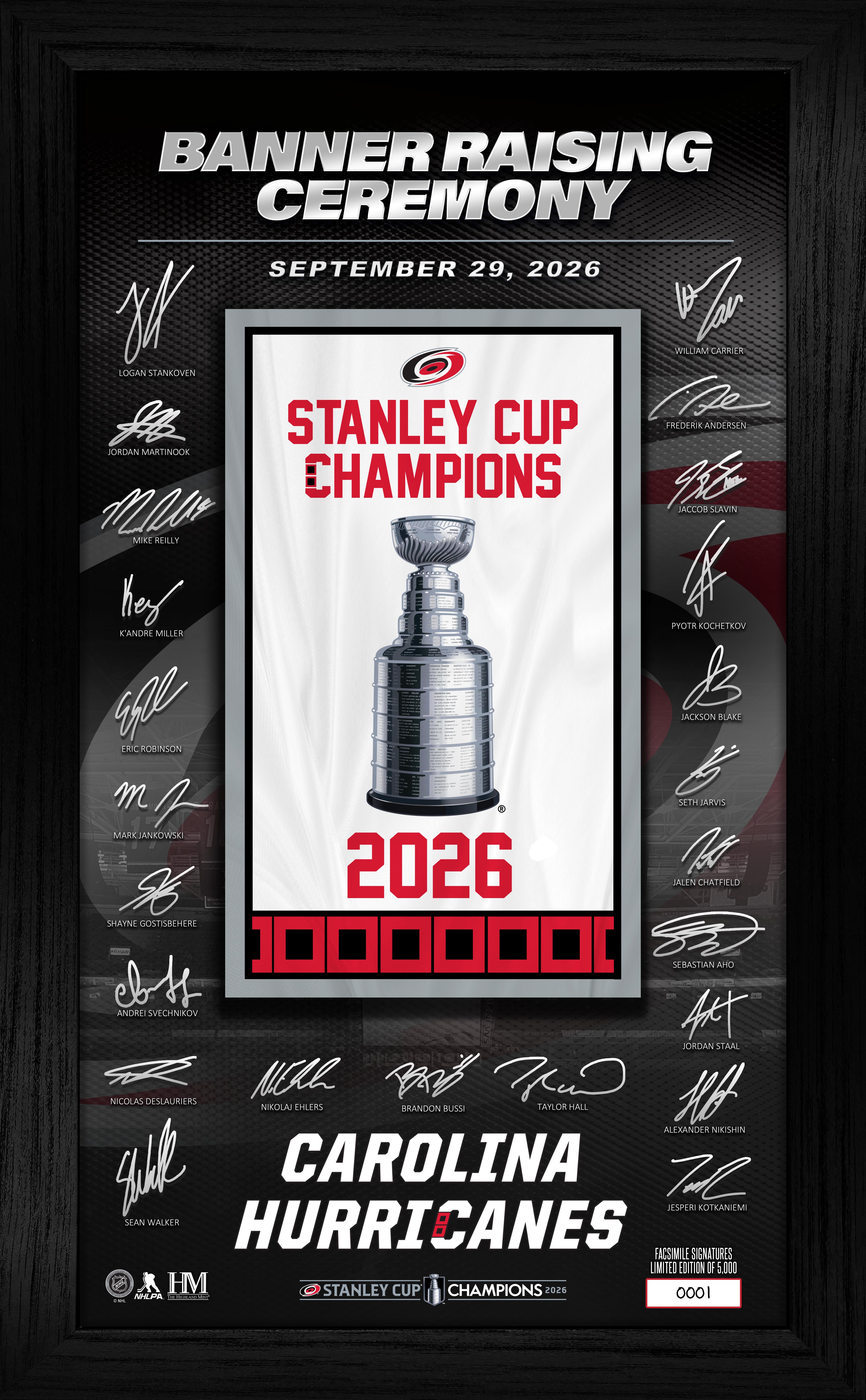 Carolina Hurricanes 2025-26 Stanley Cup Champions Banner Raising Ceremony Signature Frame