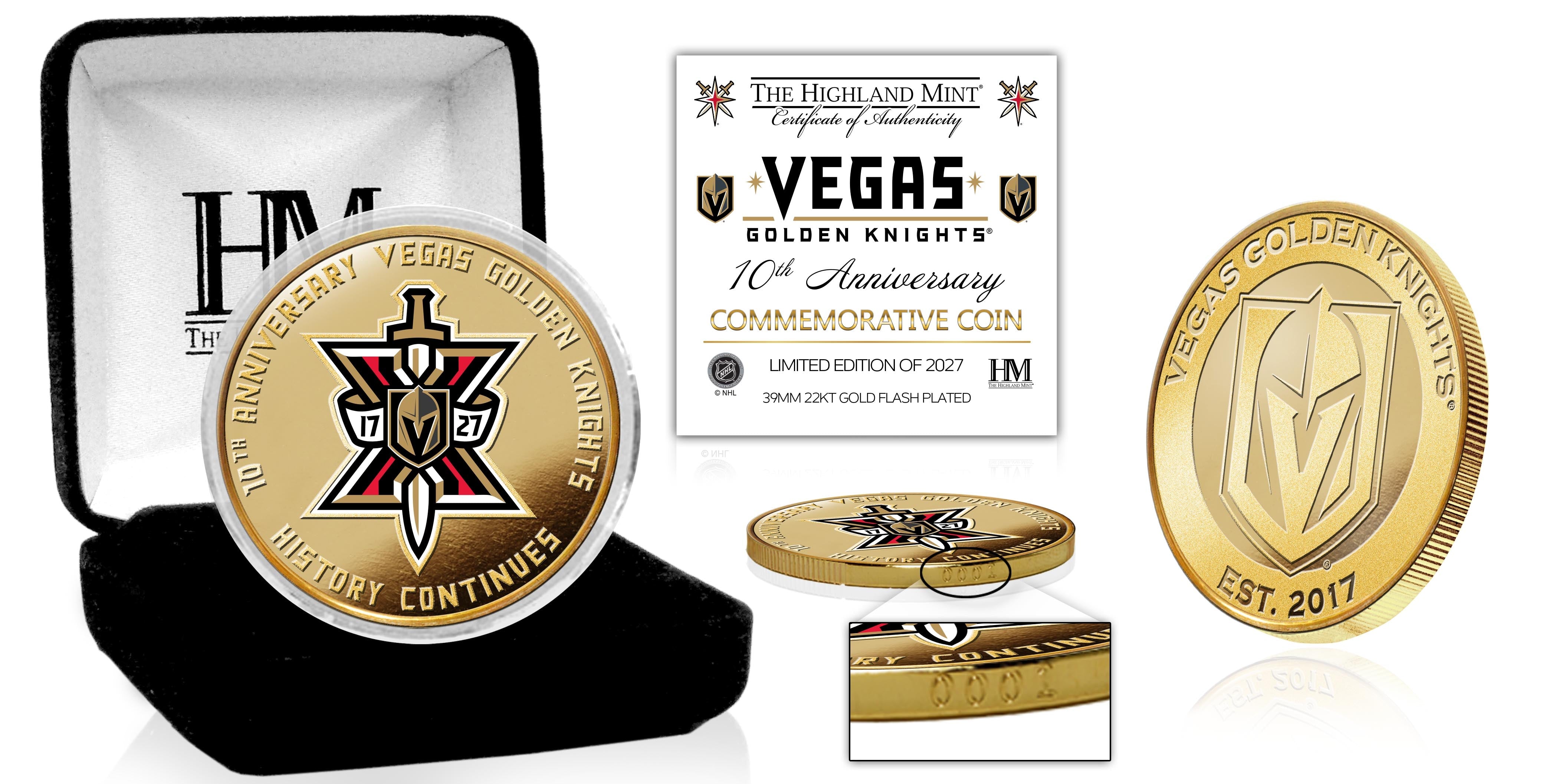 Vegas Golden Knights 10th Anniversary Gold Plated Color Coin