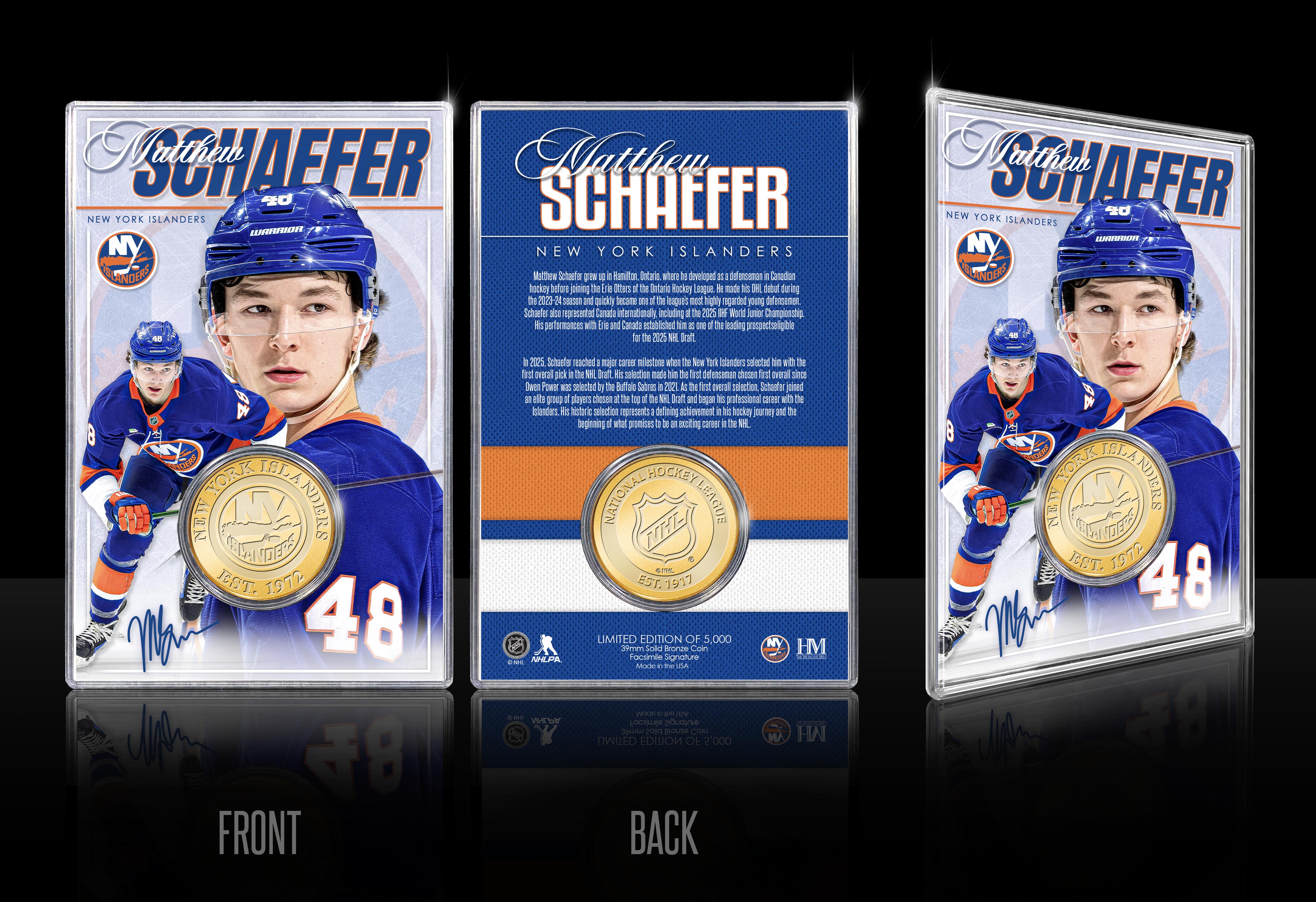 Matthew Schaefer New York Islanders Bronze Coin Acrylic Holder