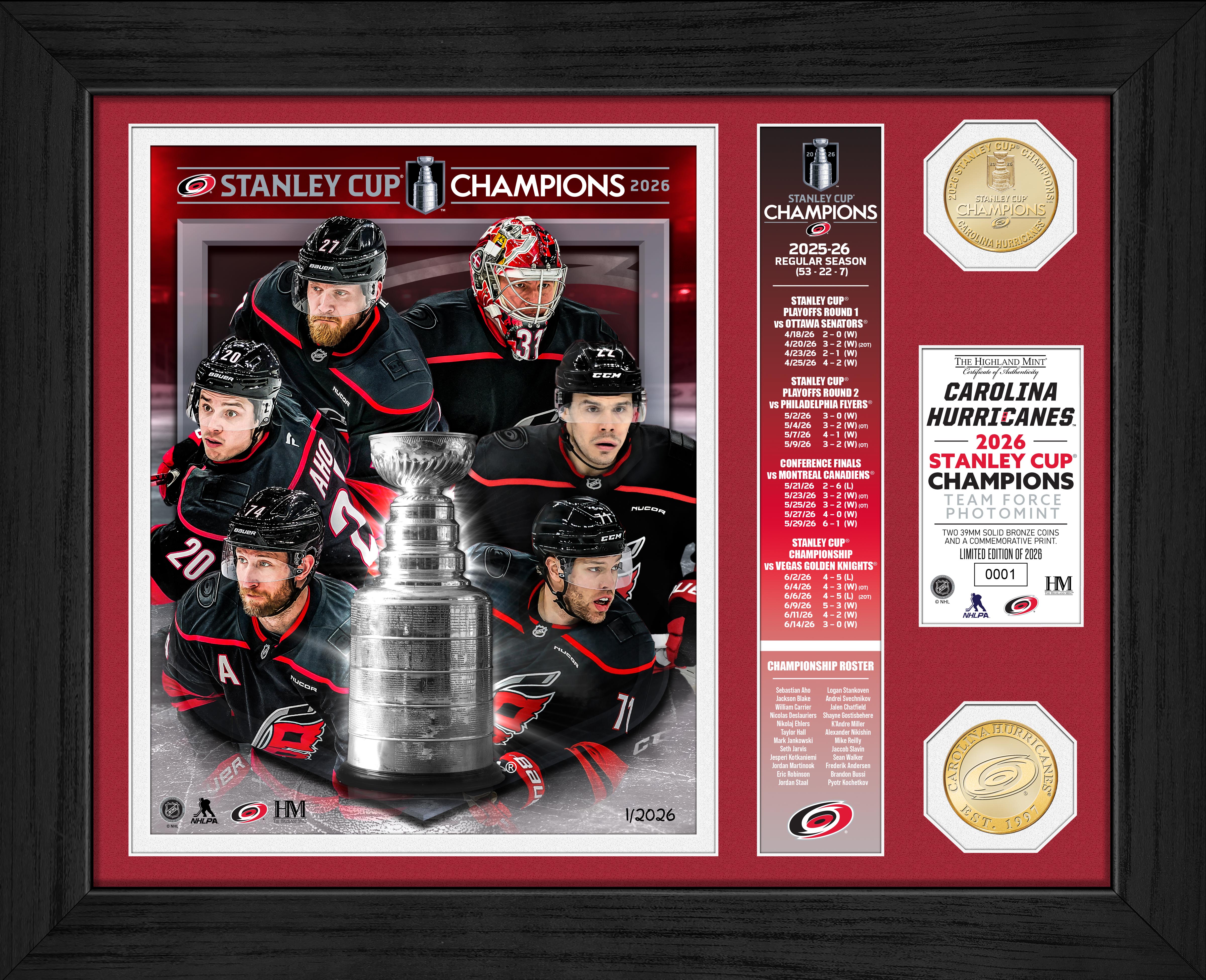 Carolina Hurricanes 2026 Stanley Cup Champions Team Force Bronze Coin Photo Mint