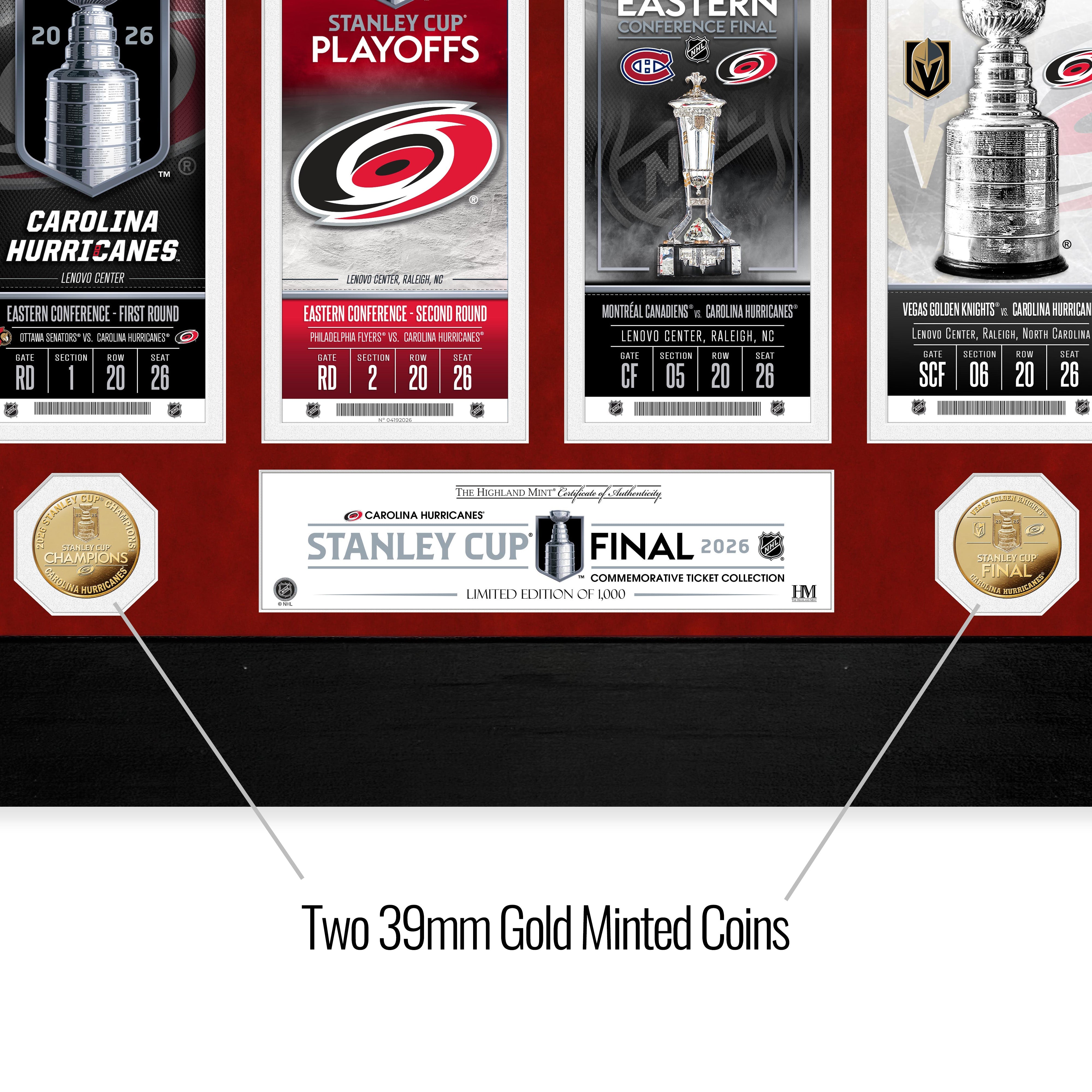 Carolina Hurricanes Deluxe 2026 Road to the Stanley Cup Gold Coin Ticket Collection - Sports Gifts, Sports Memorabilia, Sports Collectibles, Fan Shop