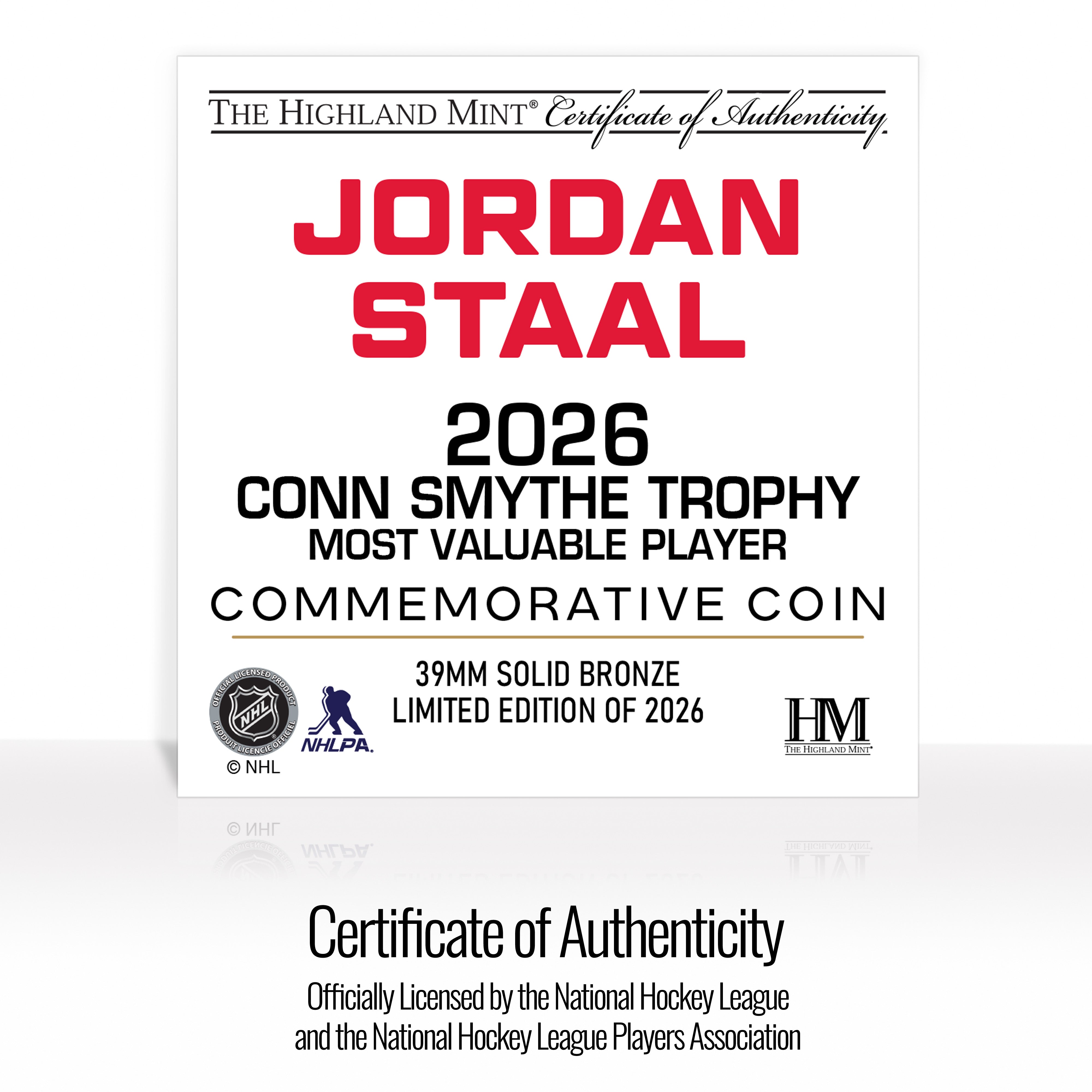 Jordan Staal Carolina Hurricanes 2026 Conn Smythe Award Bronze Color Coin - Sports Gifts, Sports Memorabilia, Sports Collectibles, Fan Shop