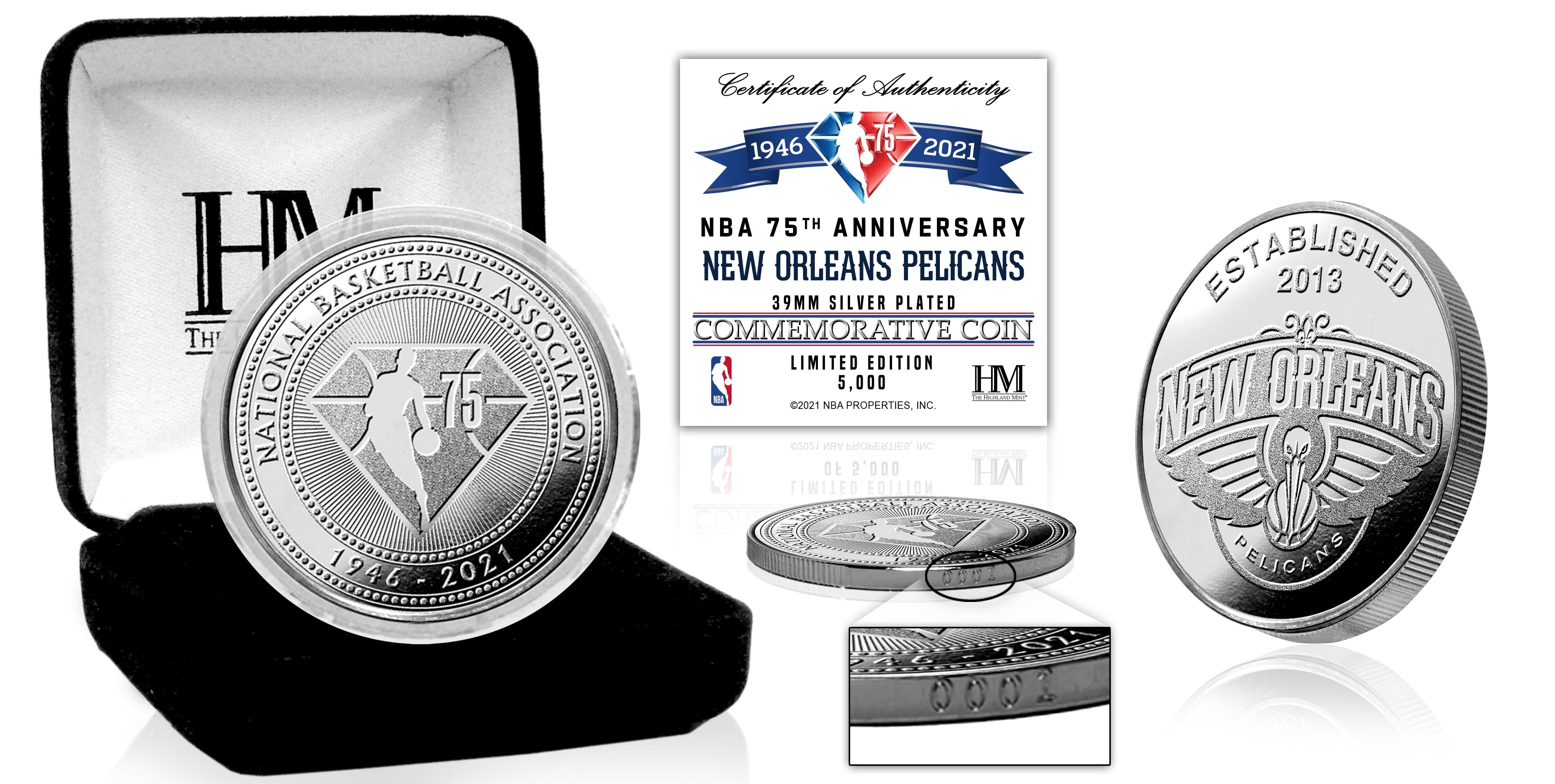 New Orleans Pelicans NBA 75th Anniversary Silver Mint Coin - Sports Collectibles, Sports Memorabilia, Sports Fan Shop, Sports Gifts